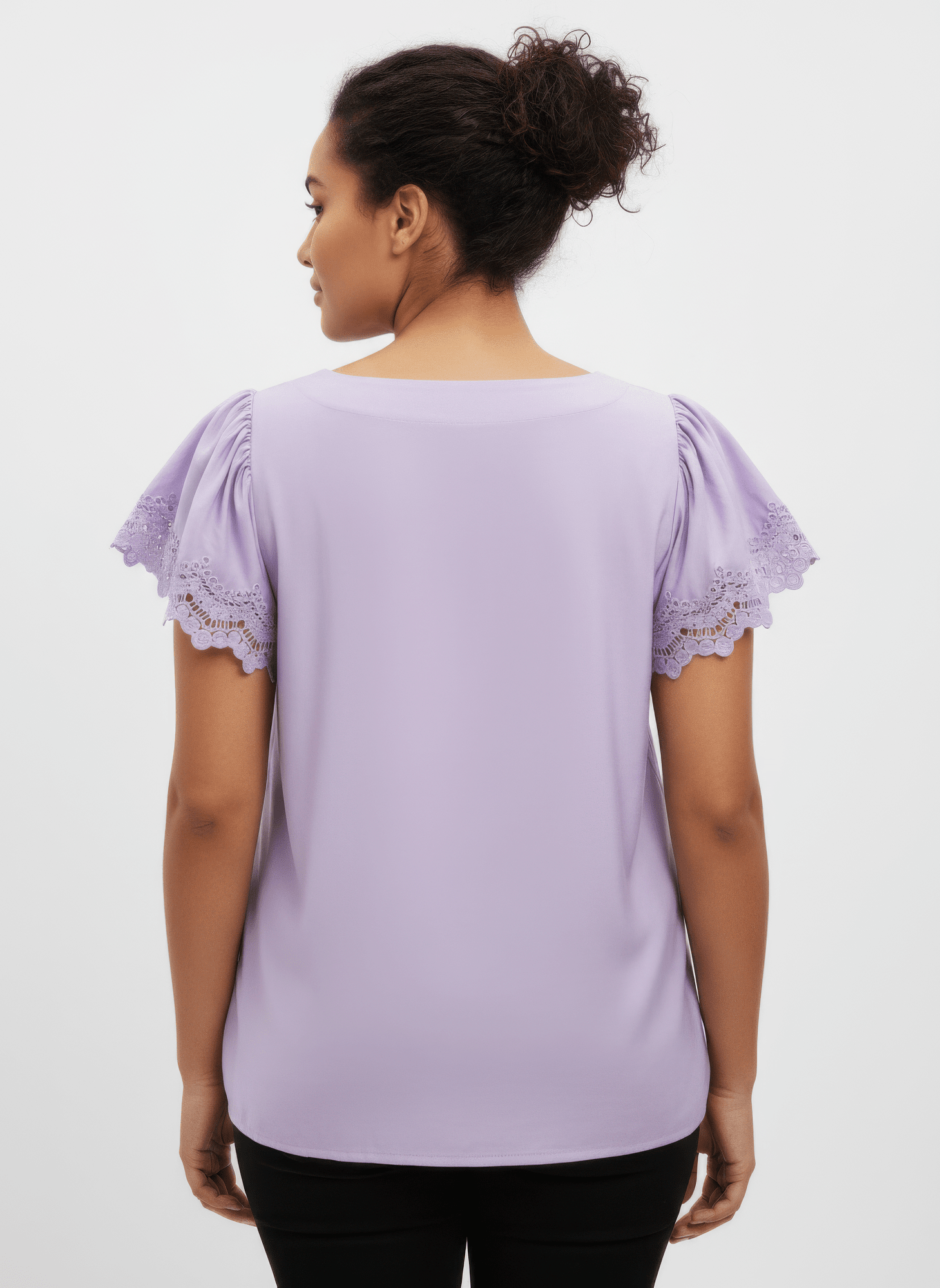 Women Lace Trim V-neck Short Sleeve Knit Top Shirts & Tops jehouze 