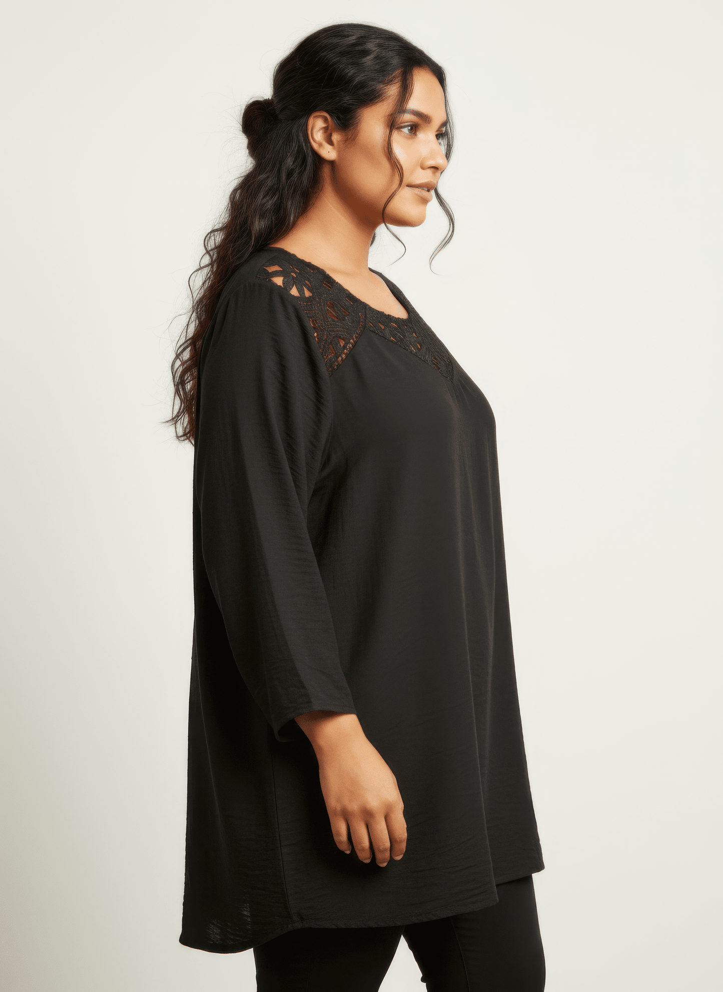 Women Lace Yoke Bell Sleeve Knit Tunic Shirts & Tops jehouze 