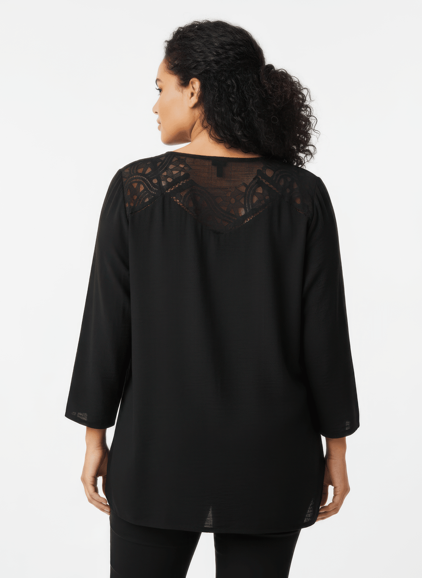 Women Lace Yoke Bell Sleeve Knit Tunic Shirts & Tops jehouze 