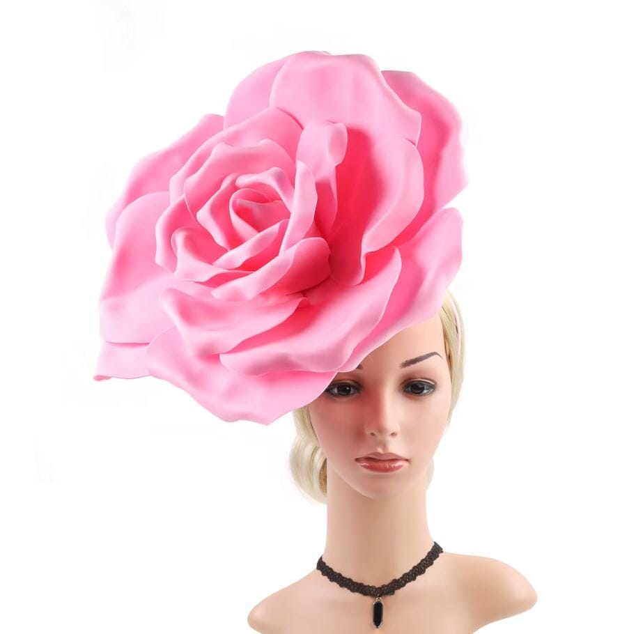 Women Large Flower Fascinators Tea Party Exaggerated Chiffon Fancy Hats Headwear Hat jehouze Pink 