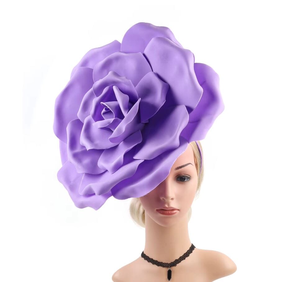 Women Large Flower Fascinators Tea Party Exaggerated Chiffon Fancy Hats Headwear Hat jehouze Purple 