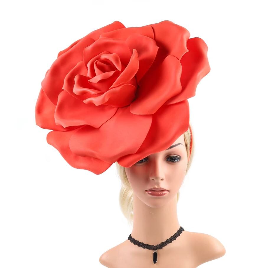 Women Large Flower Fascinators Tea Party Exaggerated Chiffon Fancy Hats Headwear Hat jehouze Red 