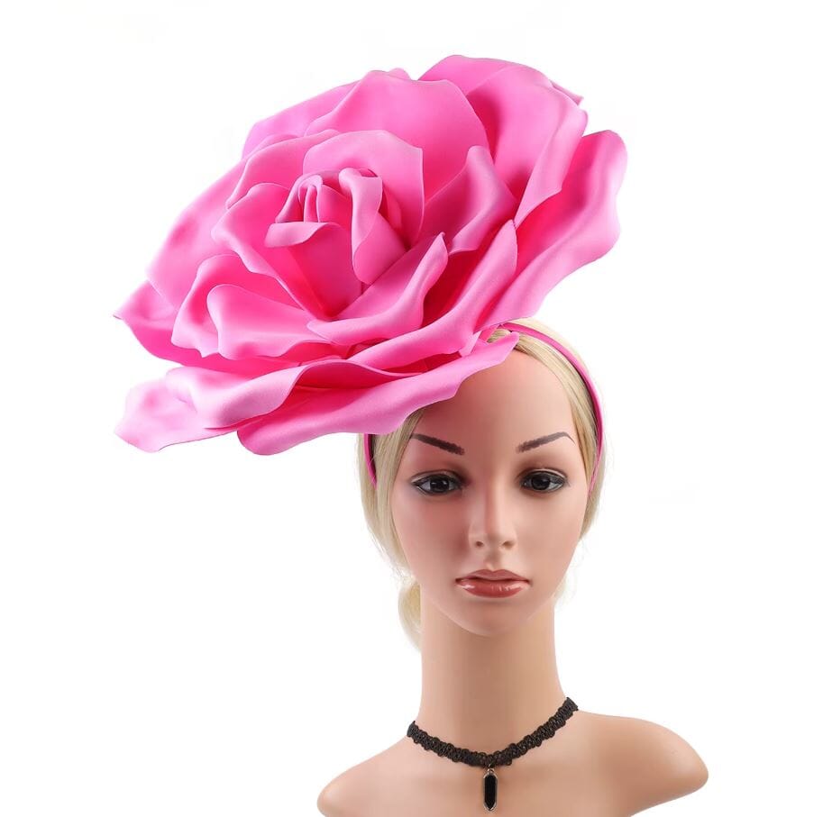 Women Large Flower Fascinators Tea Party Exaggerated Chiffon Fancy Hats Headwear Hat jehouze Rose Red 