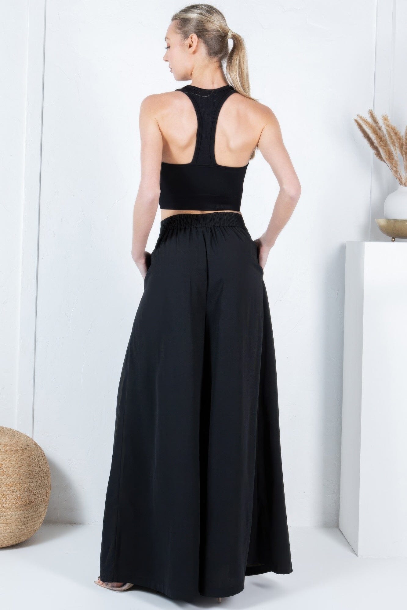 Women Large Hem Wide Leg Pleated Solid Pants Pants jehouze 