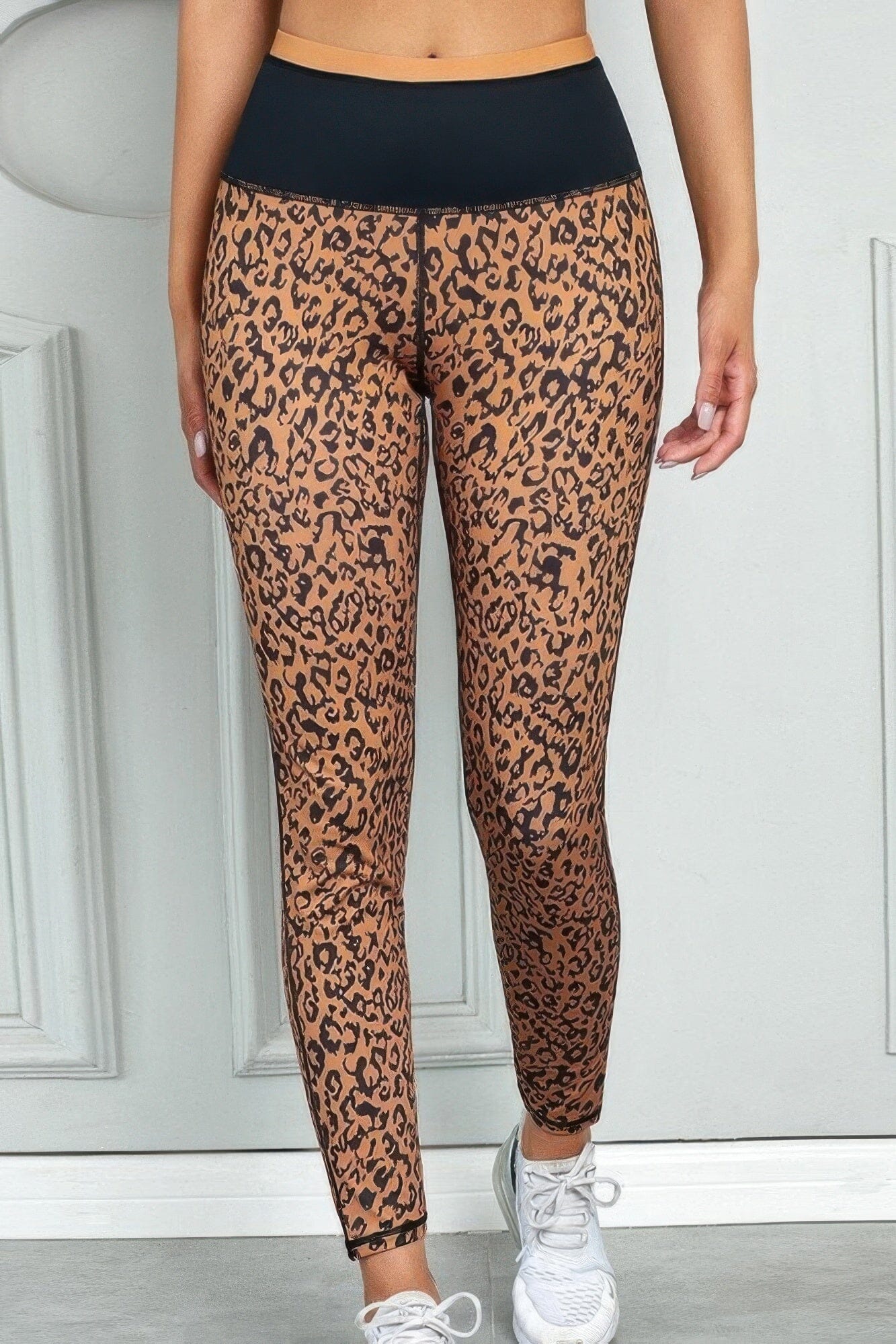 Women Leopard Print Activewear Leggings Pants jehouze Brown S 