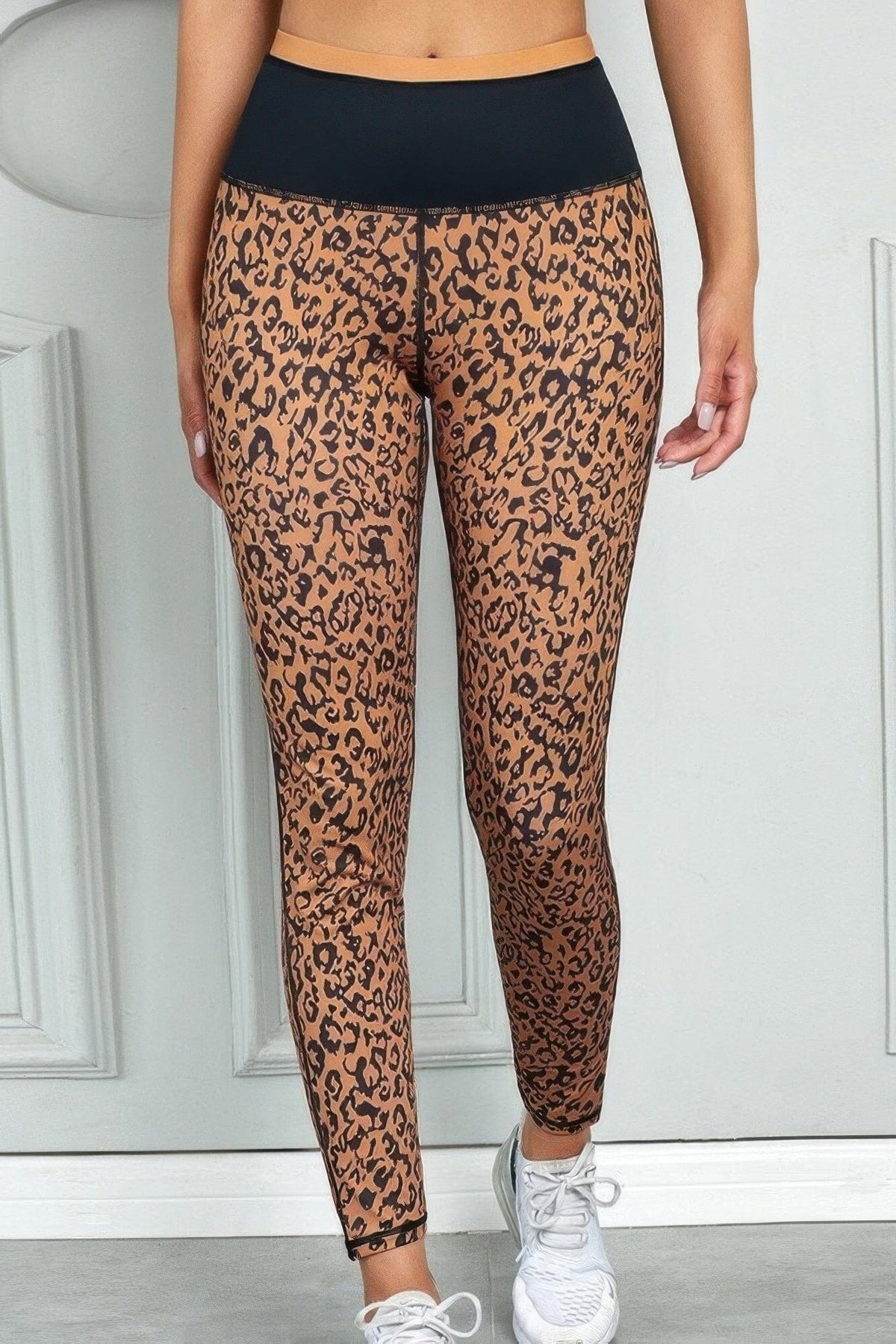 Women Leopard Print Activewear Leggings Pants jehouze Brown S 