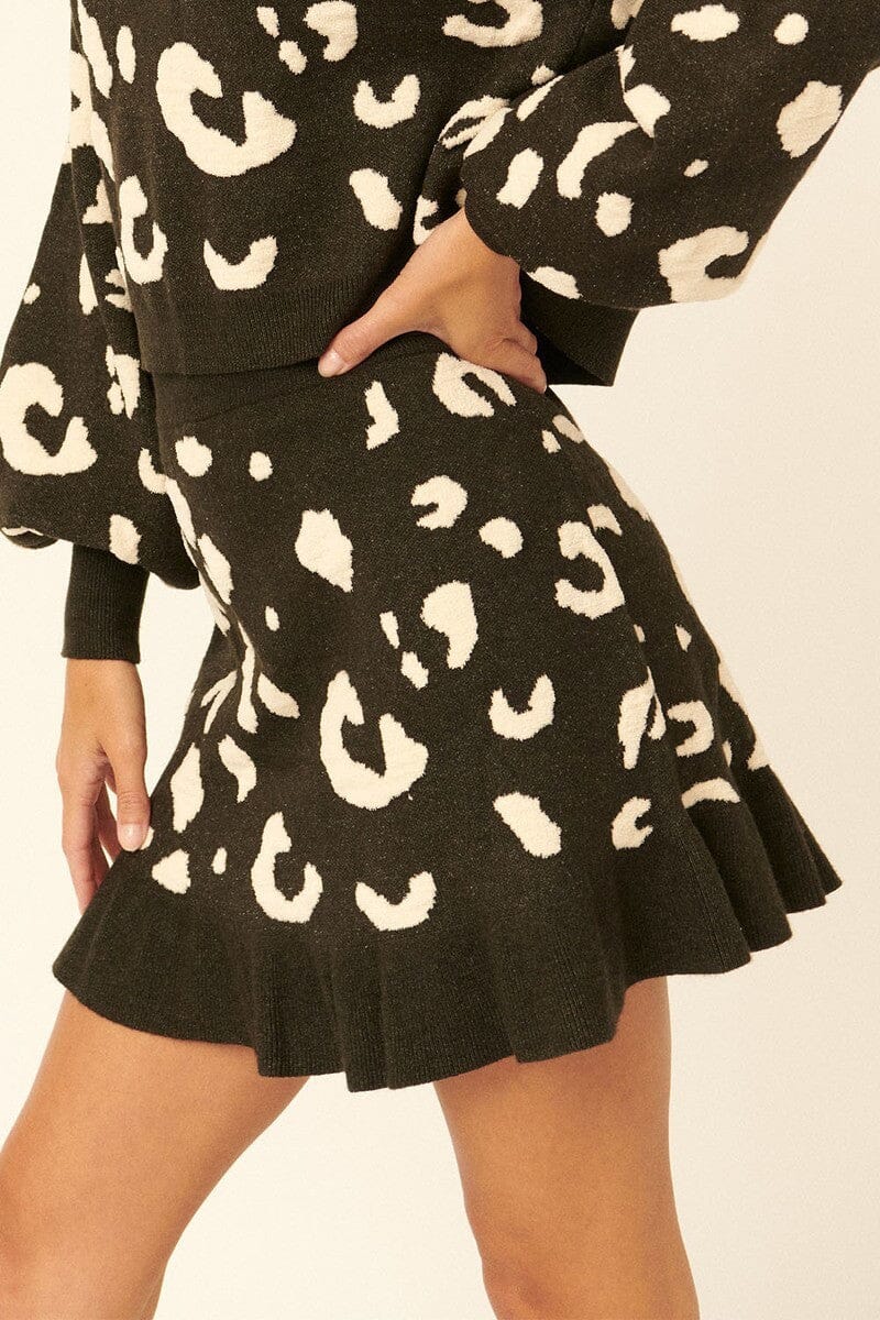 Women Leopard print Knit Mini Skirt Skirts jehouze 