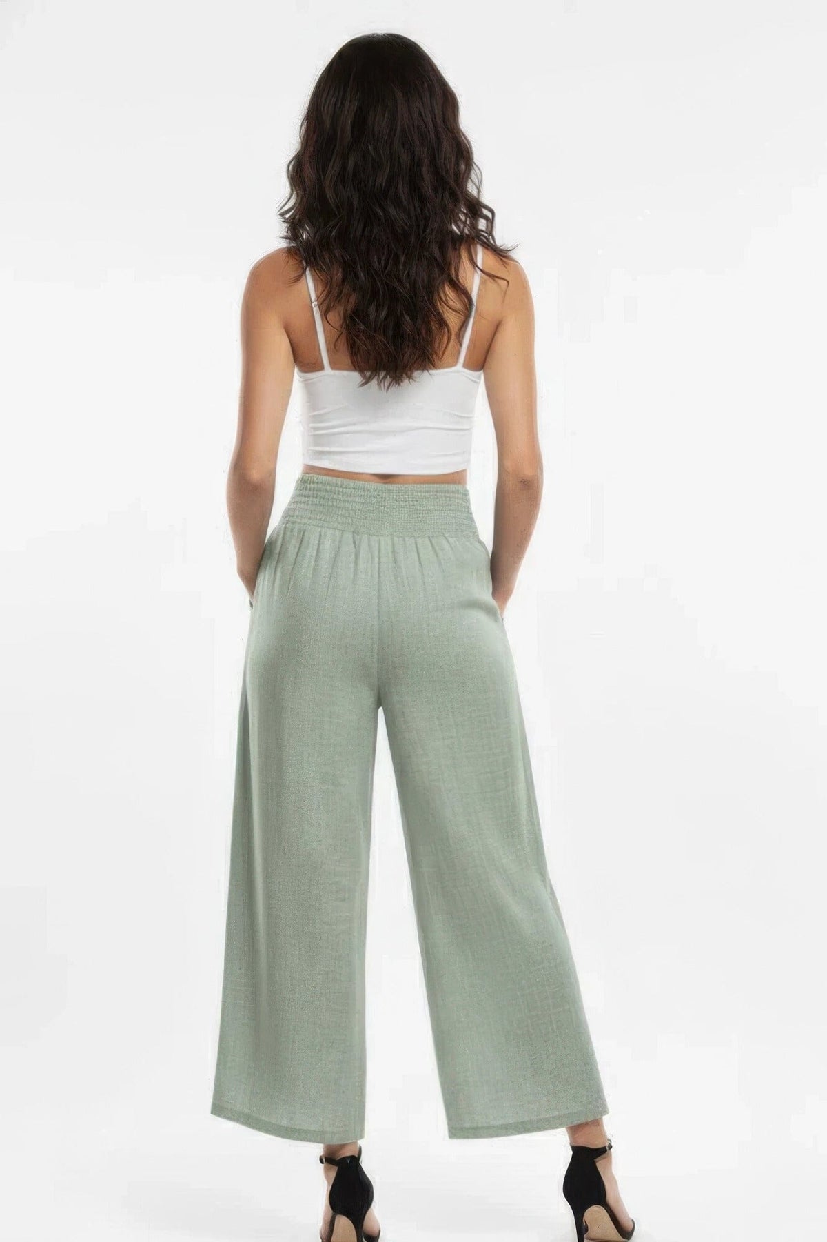 Women Lightweight High-waisted Wide-leg Lounge Pants Pants jehouze Soft Sage S 
