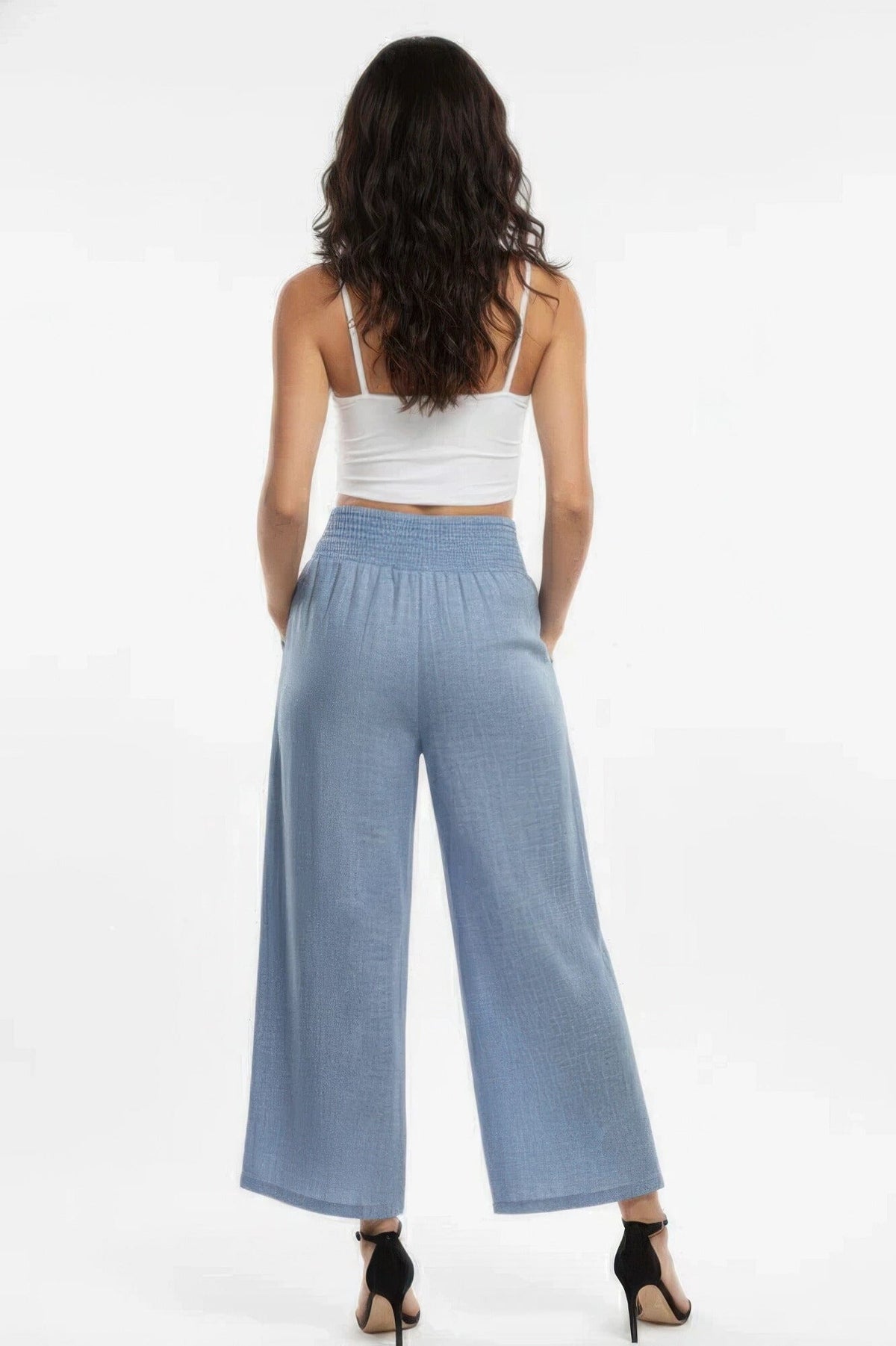 Women Lightweight High-waisted Wide-leg Lounge Pants Pants jehouze Stone Blue S 