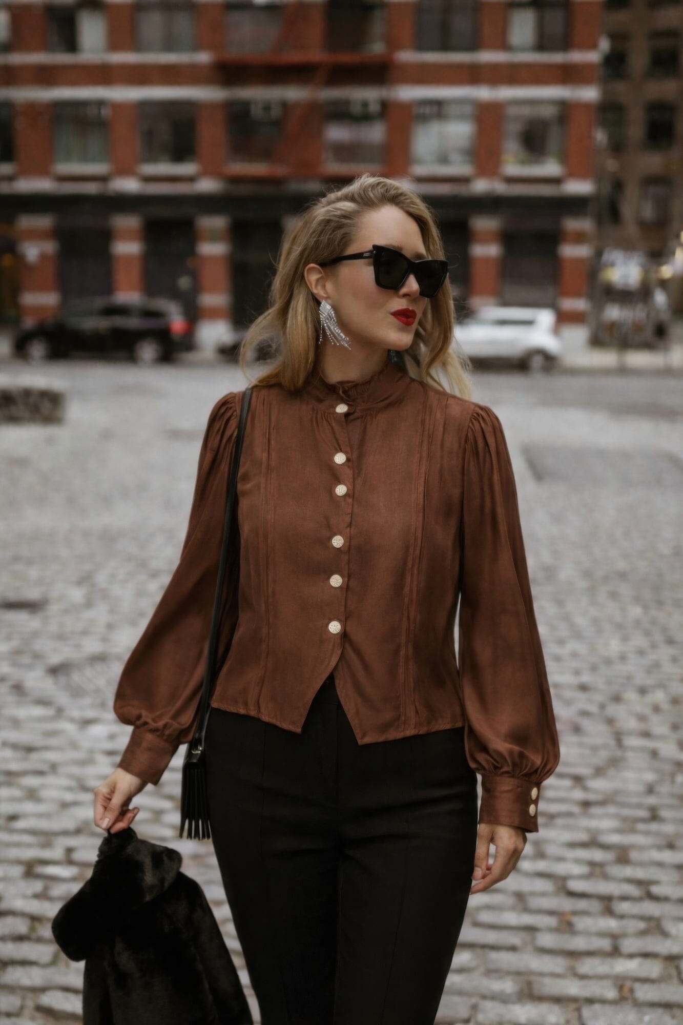 Women Long Sleeve Elegant Satin-finish Victorian Button-up Top Shirts & Tops jehouze 
