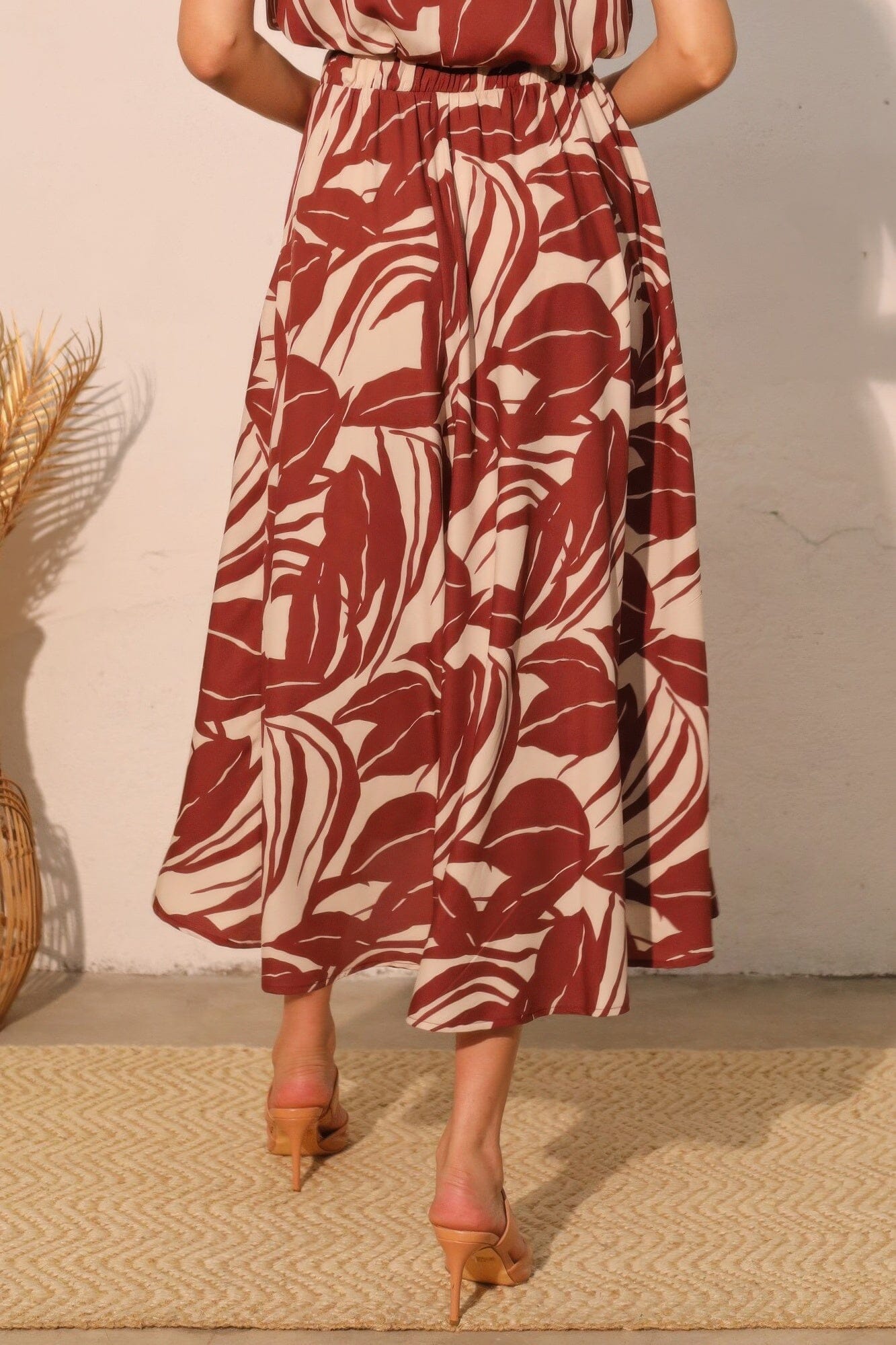 Women Lucca Leaf Midi Swing Skirt Skirts jehouze 