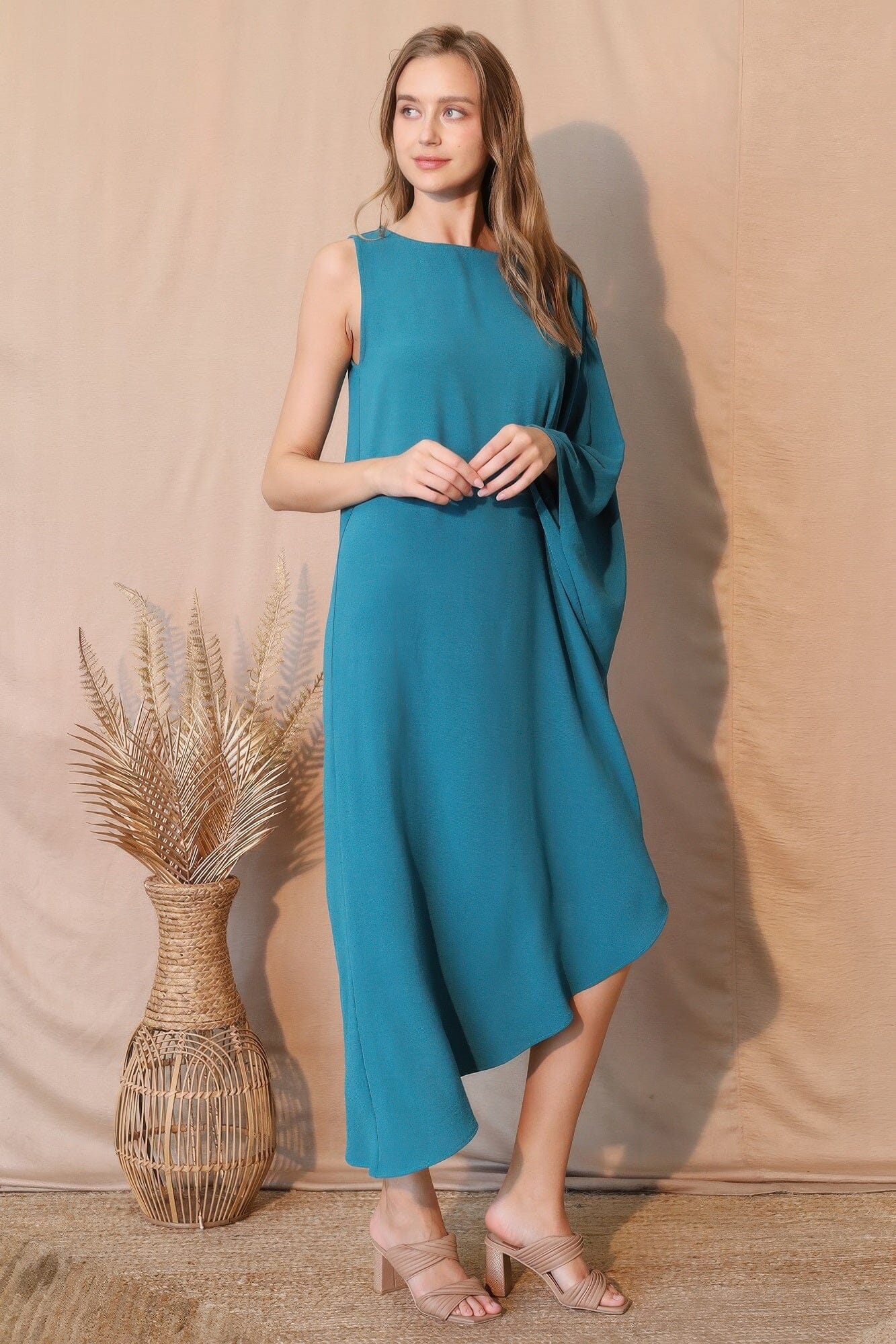 Women Matte Crepe One Sleeve Dress Dresses jehouze 