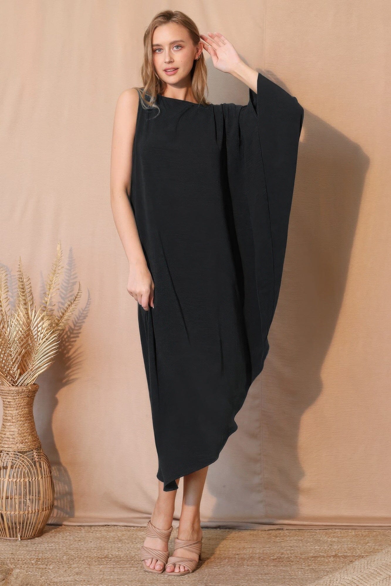 Women Matte Crepe One Sleeve Dress Dresses jehouze 