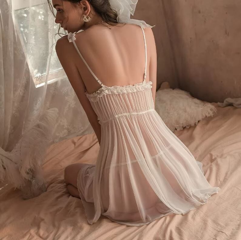 Women Mesh Sheer Ruffle Babydoll Lingerie Sleepwear Lingerie jehouze 