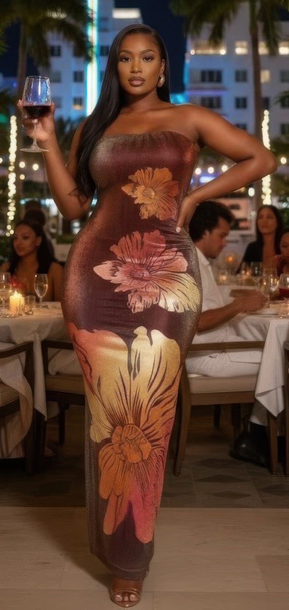 Women Metallic Flower Tube Maxi Dress Dresses jehouze 