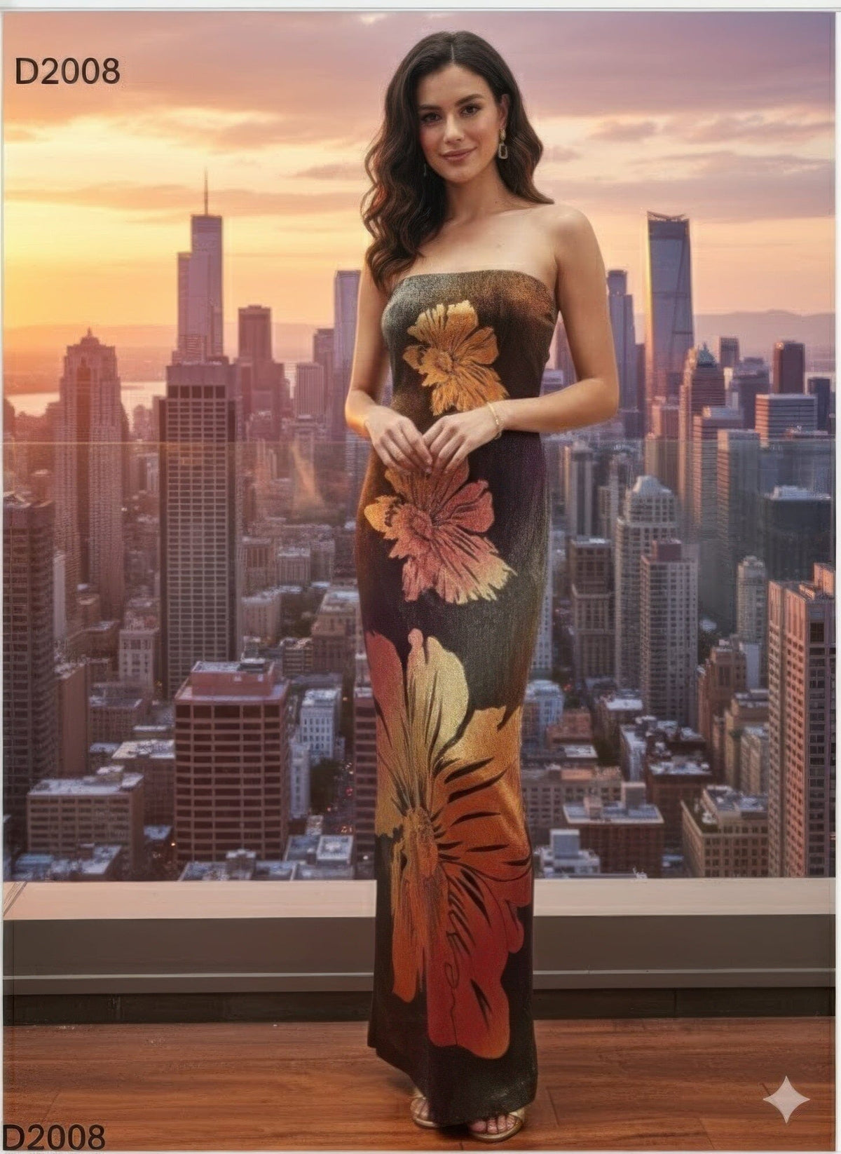 Women Metallic Flower Tube Maxi Dress Dresses jehouze S 