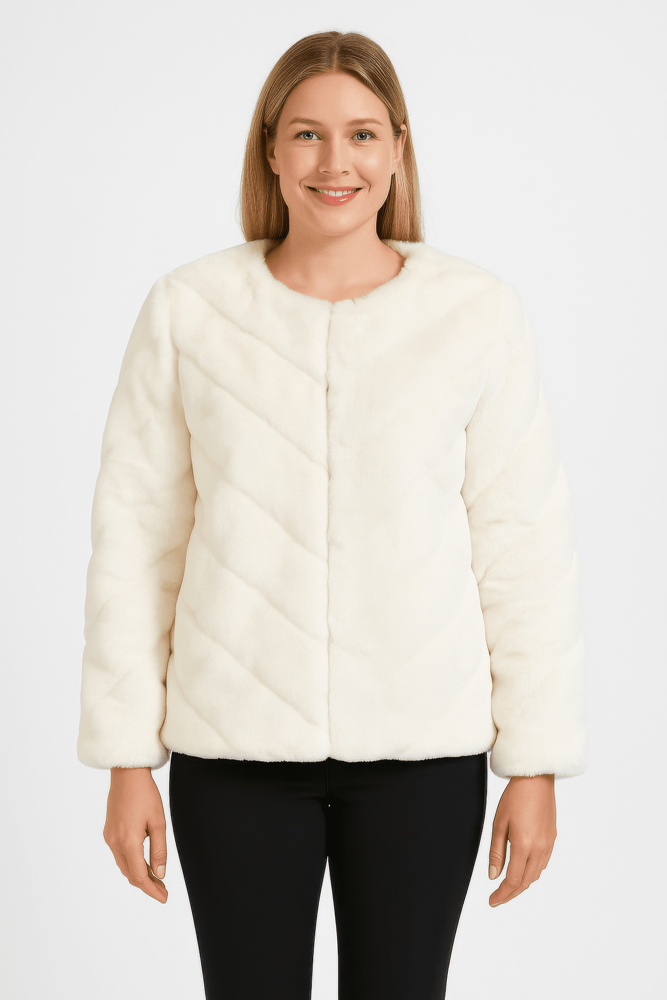 Women Midnight Luxe Faux Fur Jacket Coats & Jackets jehouze Ivory S/M 