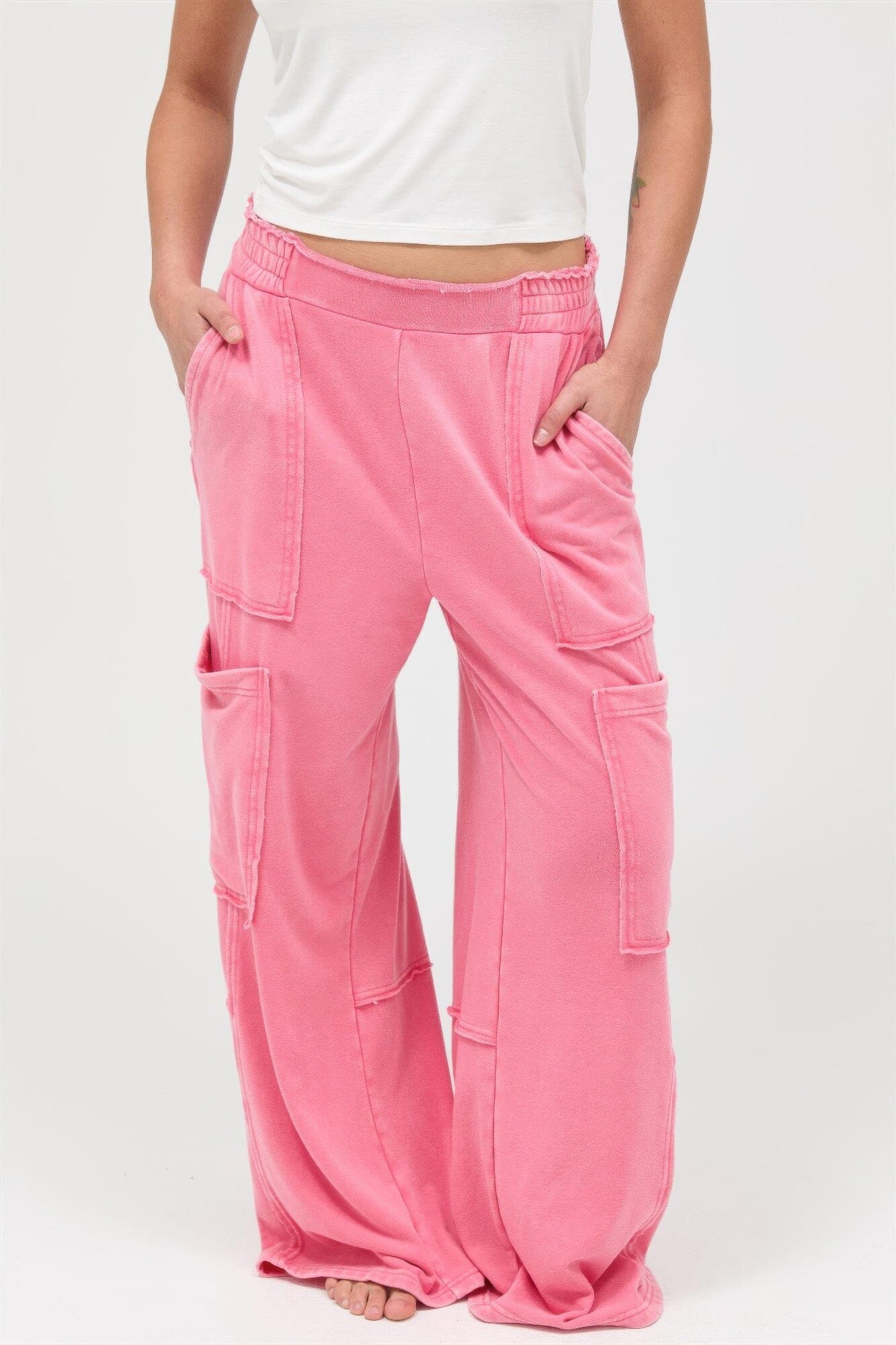 Women Mineral Wash Wide Leg Cargo Pants Pants jehouze 