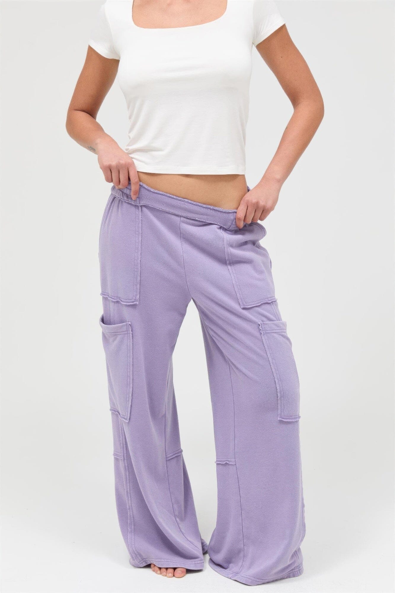 Women Mineral Wash Wide Leg Cargo Pants Pants jehouze Dusty purple S 