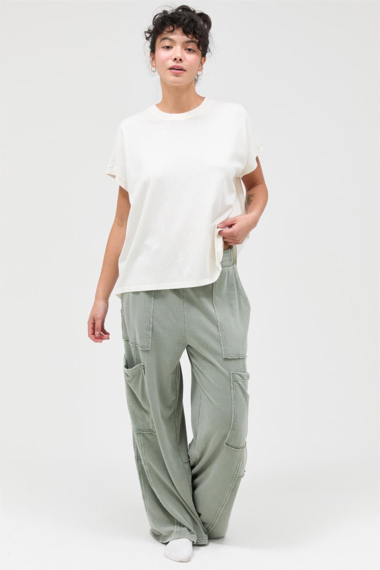 Women Mineral Wash Wide Leg Cargo Pants Pants jehouze Sage green S 