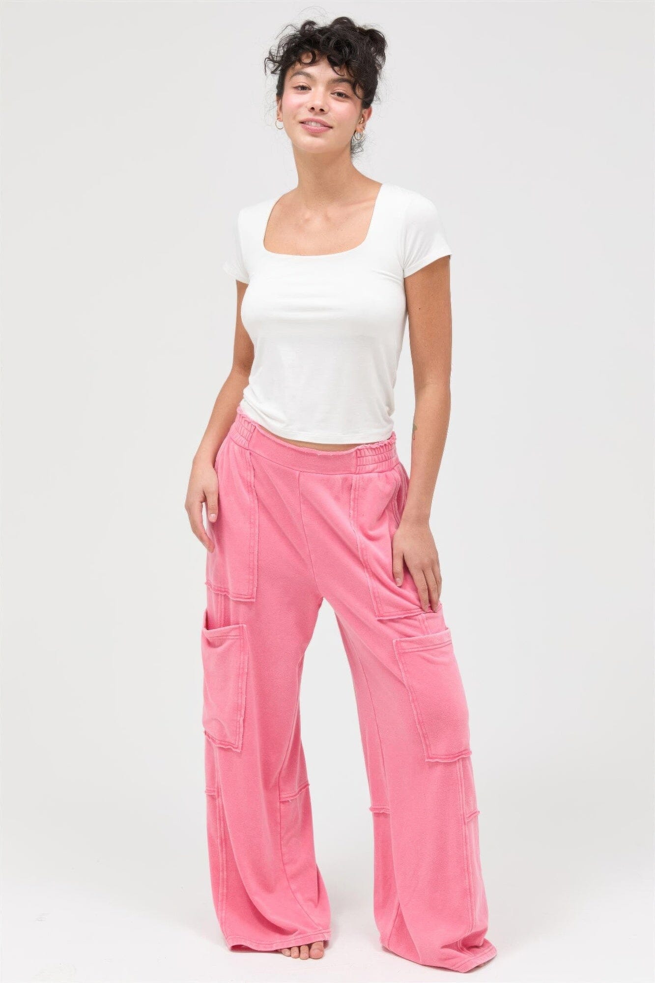 Women Mineral Wash Wide Leg Cargo Pants Pants jehouze Taffy pink S 