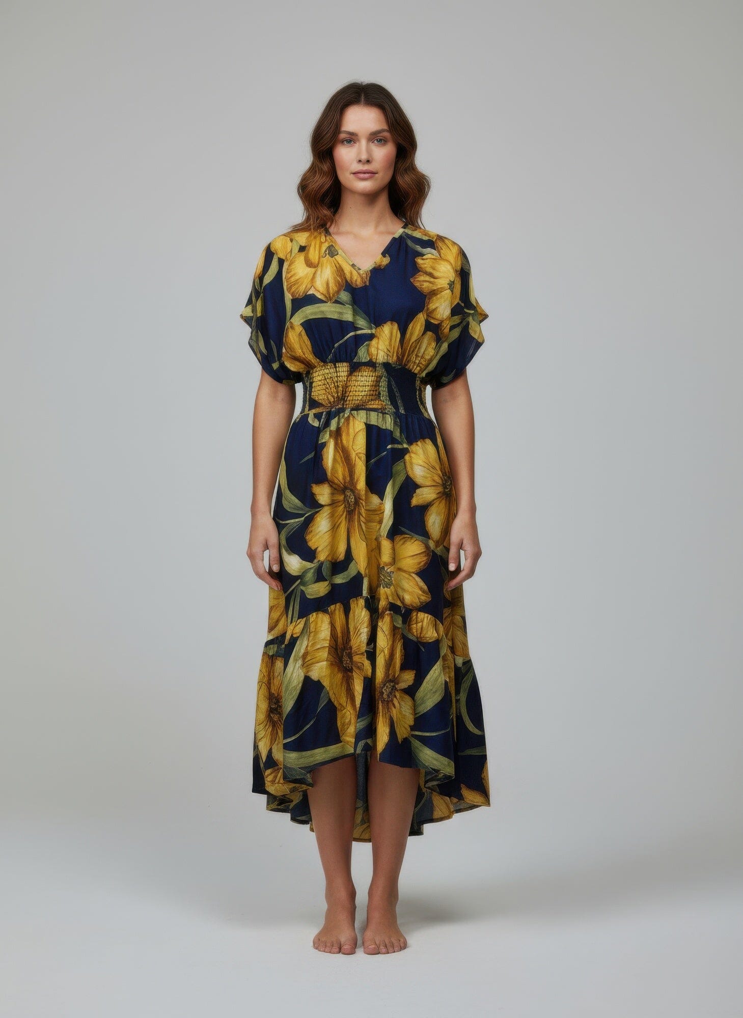 Women Mlle Gabrielle Floral Midi Dress Dresses jehouze Blue combo S 