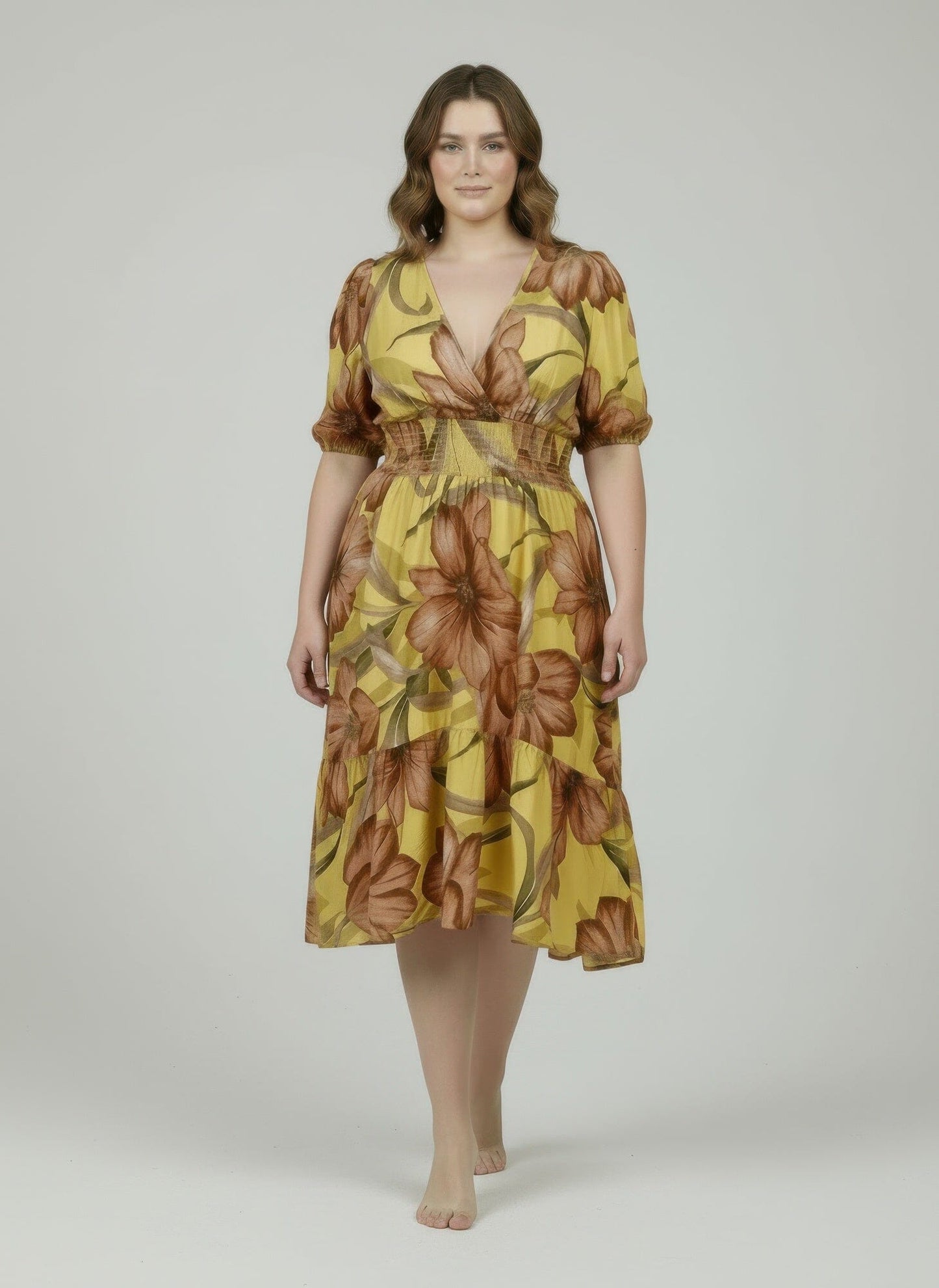 Women Mlle Gabrielle Floral Midi Dress Dresses jehouze Yellow combo S 