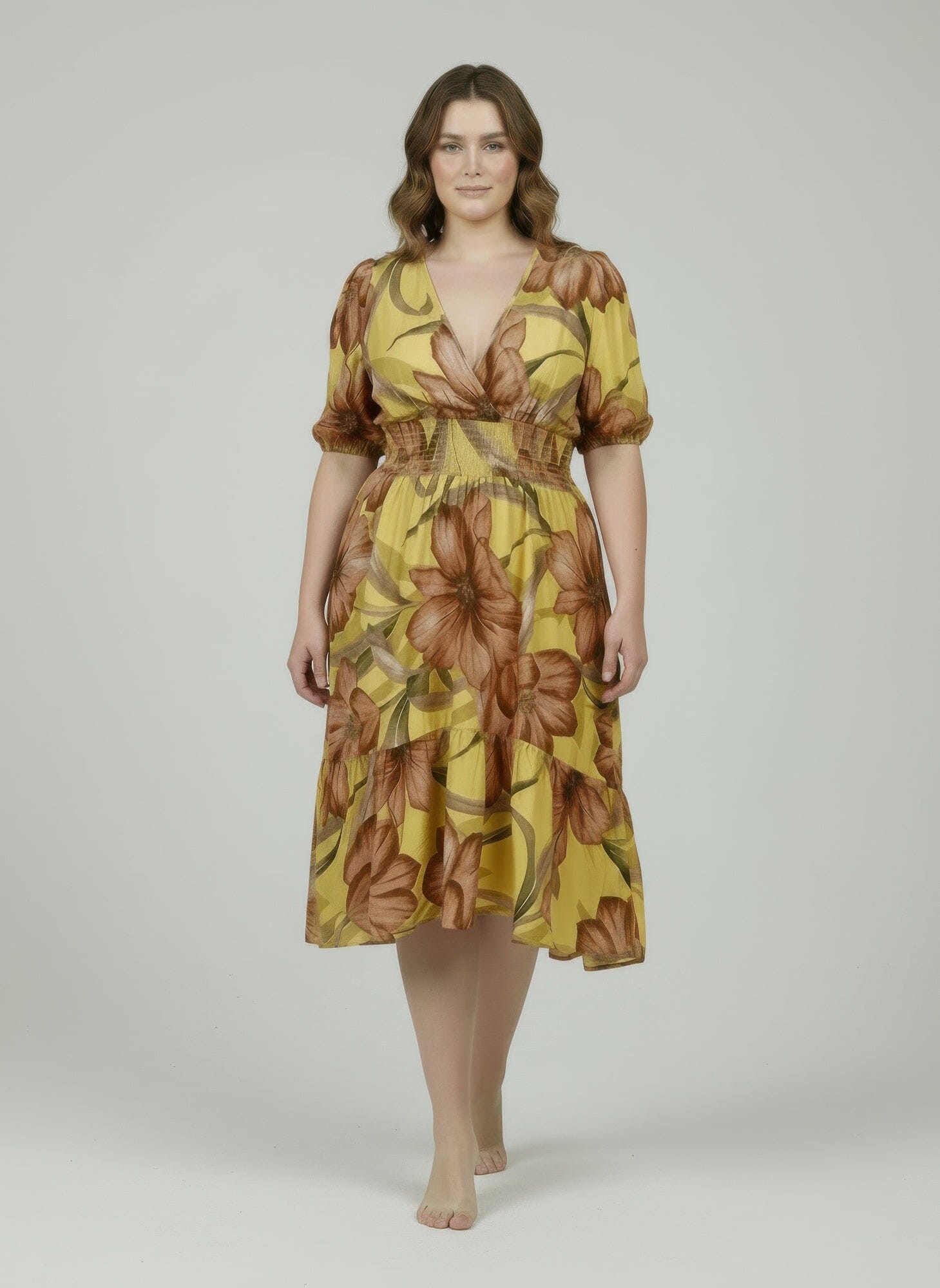 Women Mlle Gabrielle Floral Midi Dress Dresses jehouze Yellow combo S 