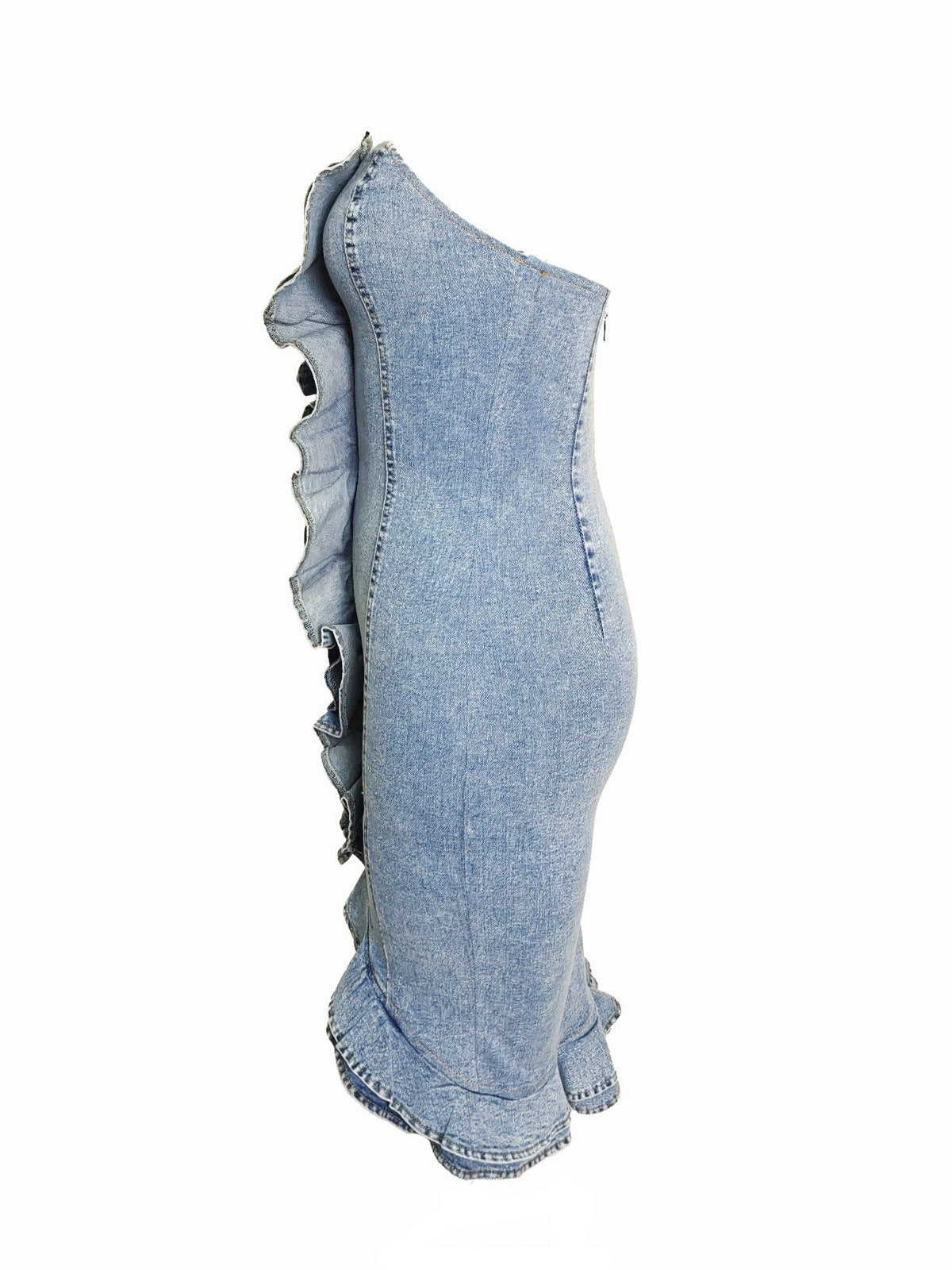 Women Moonlit Cascade Denim Midi Dress Dresses jehouze 