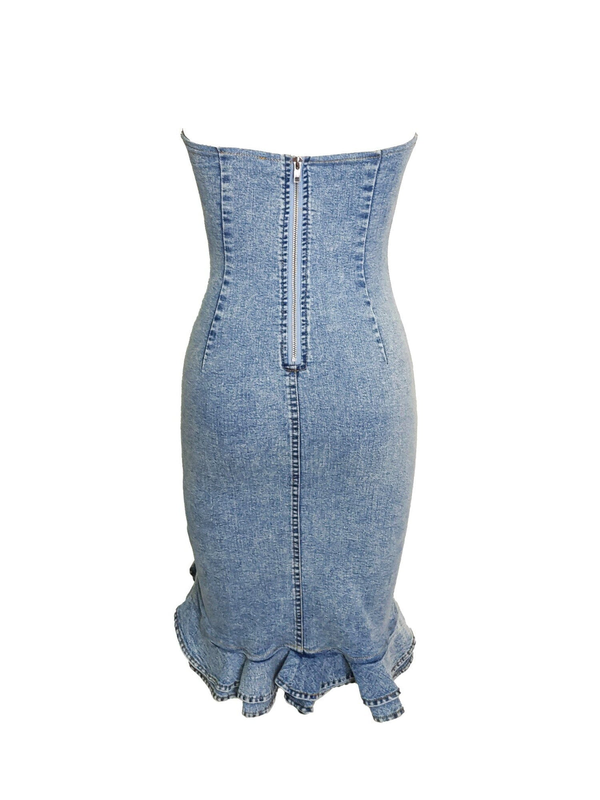 Women Moonlit Cascade Denim Midi Dress Dresses jehouze 