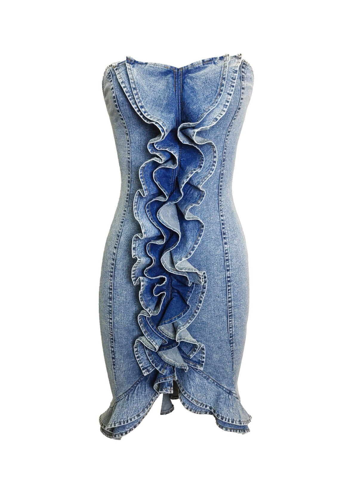 Women Moonlit Cascade Denim Midi Dress Dresses jehouze 