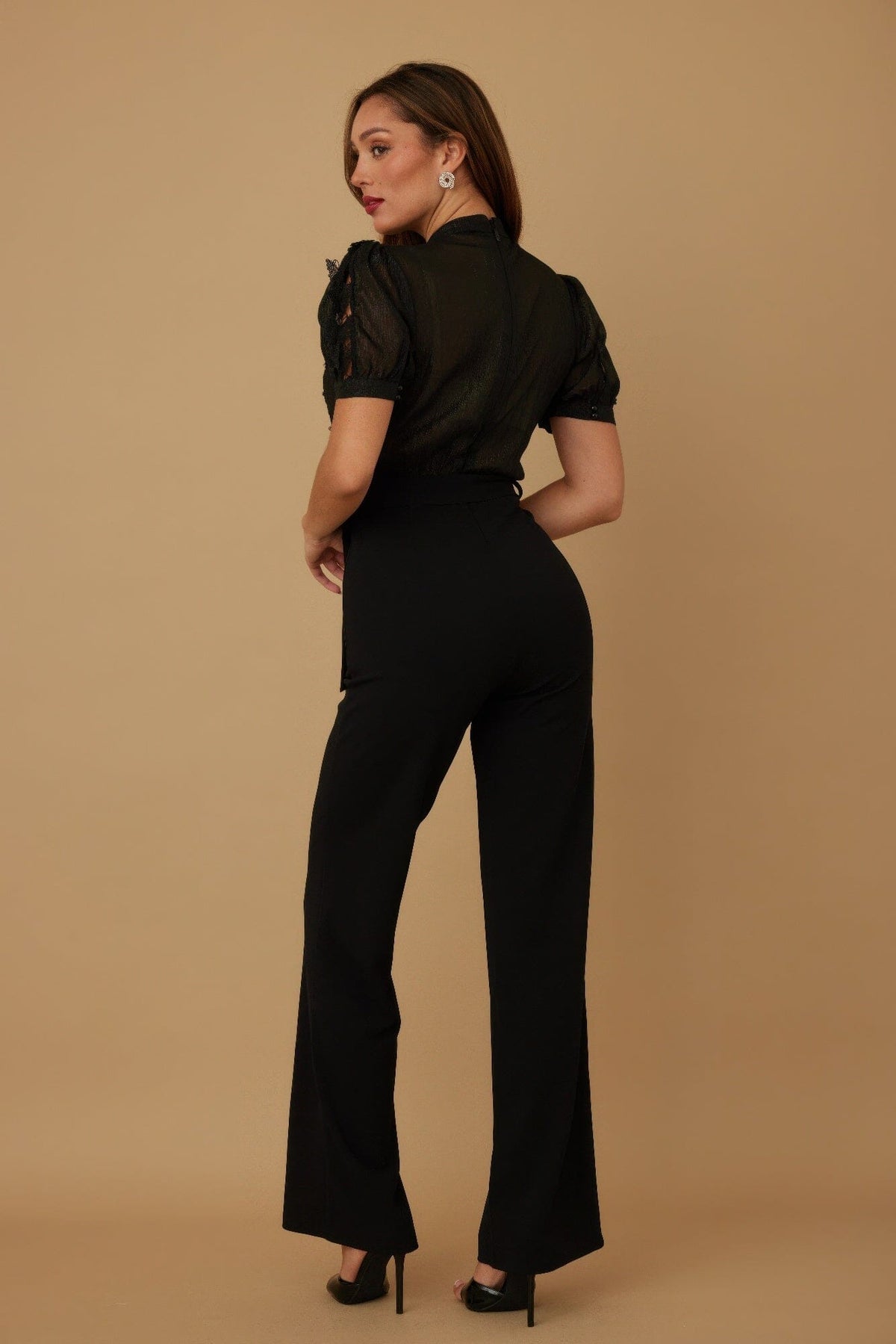 Women Multi Butterfly Sheer Pattern Jumpsuit Jumpsuits & Rompers jehouze Black S 