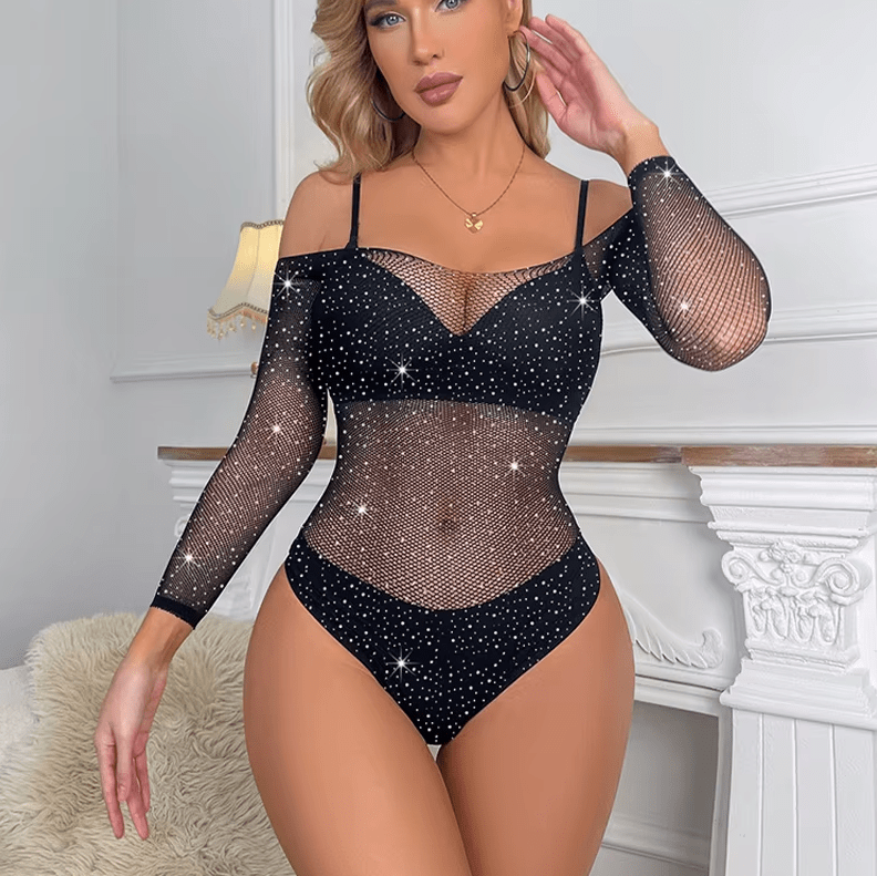 Women One Pc Mesh Crotchless Lingerie Bodysuit Lingerie jehouze 18-black 