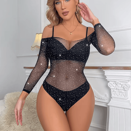 Women One Pc Mesh Crotchless Lingerie Bodysuit Lingerie jehouze 18-black 