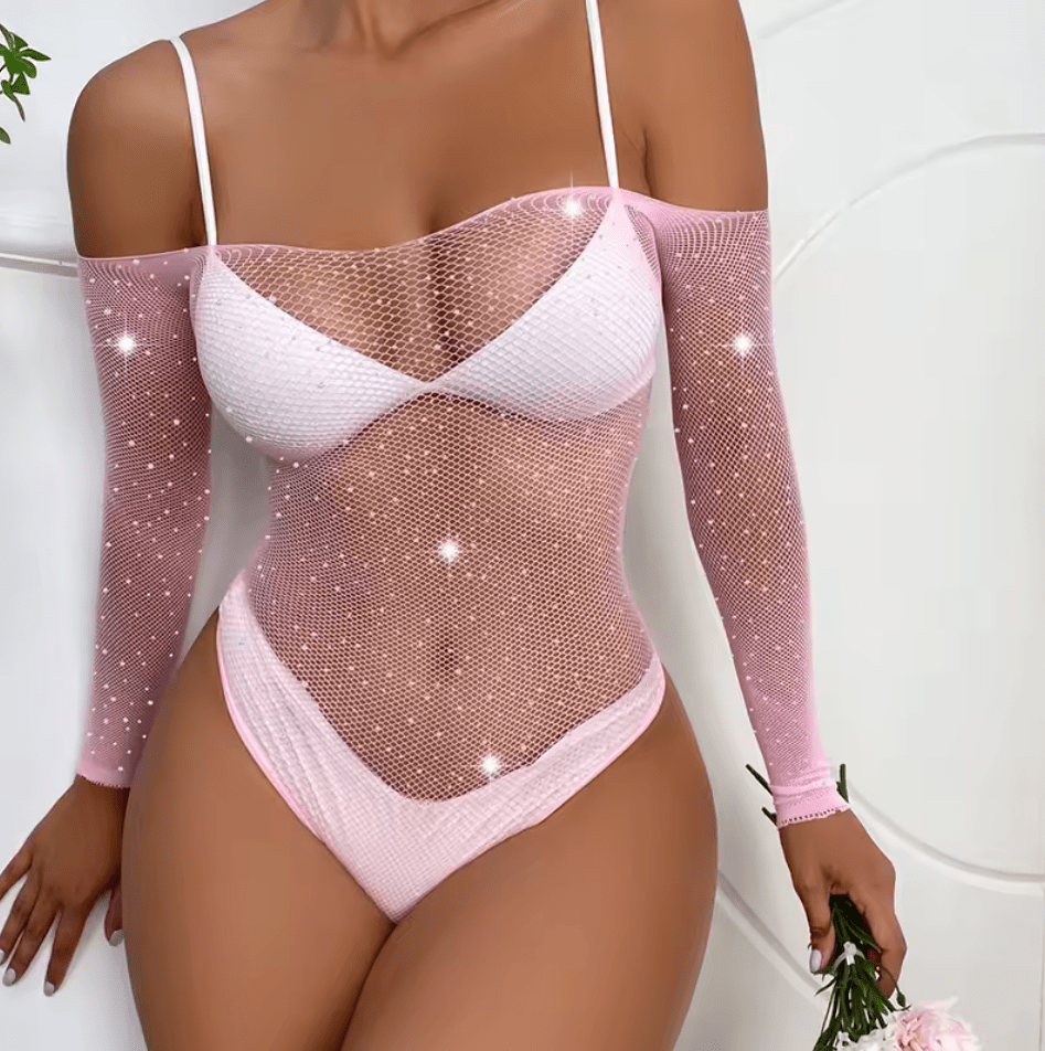 Women One Pc Mesh Crotchless Lingerie Bodysuit Lingerie jehouze 18-pink 