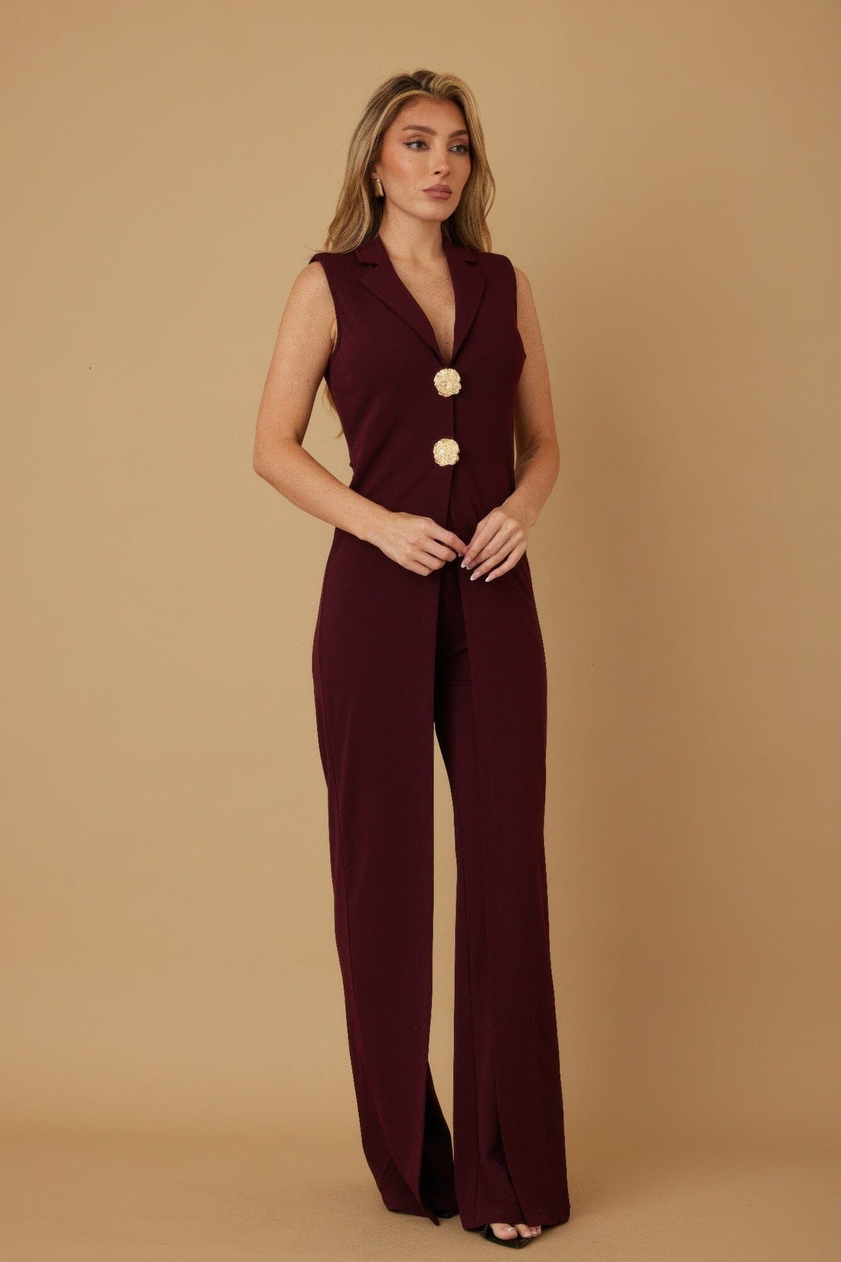 Women Open Flap With Metal Shank Button Jumpsuit Jumpsuits & Rompers jehouze 