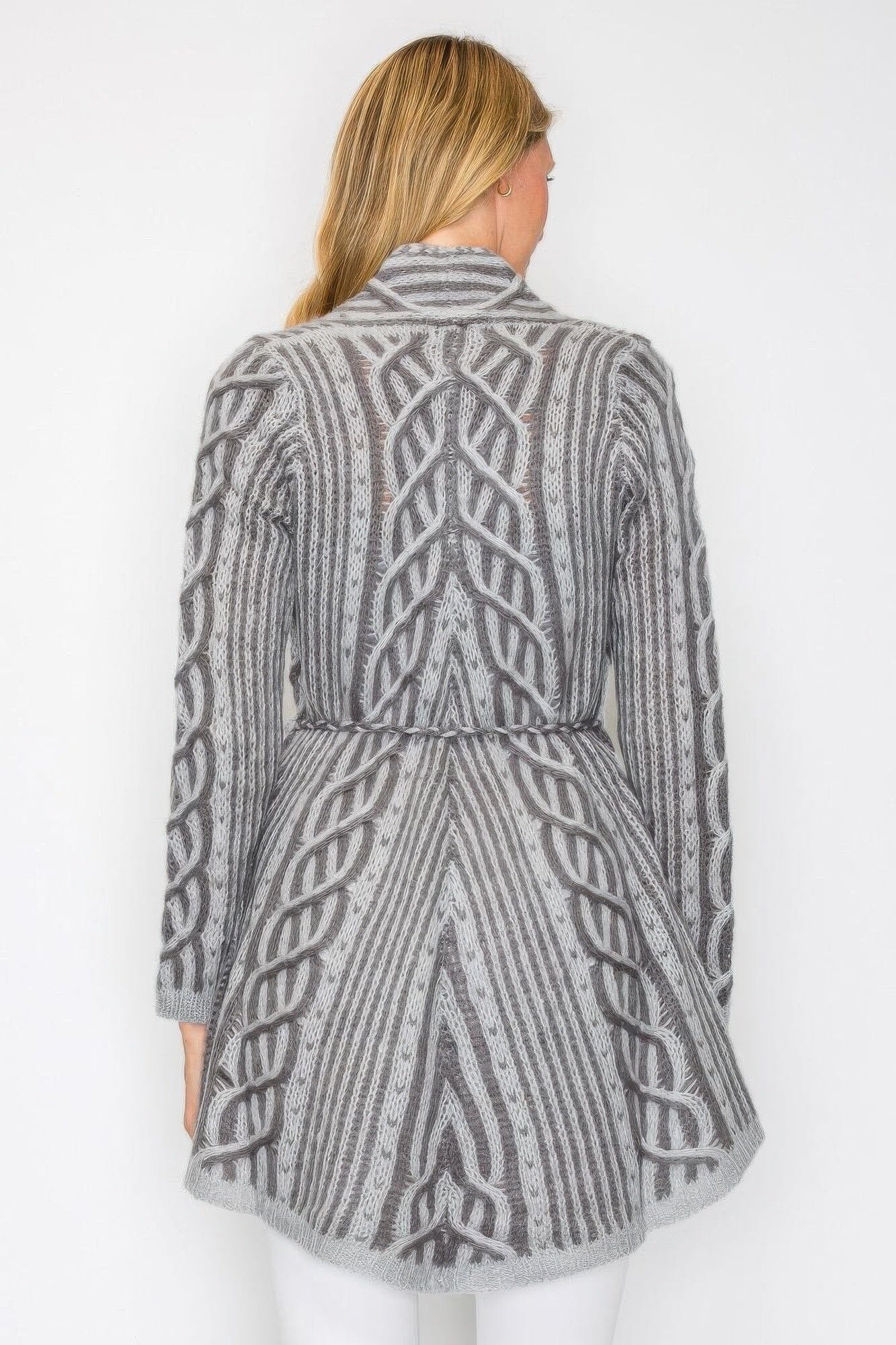 Women Open Wool Cardigan With Belt String & Front Pocket cardigan jehouze 