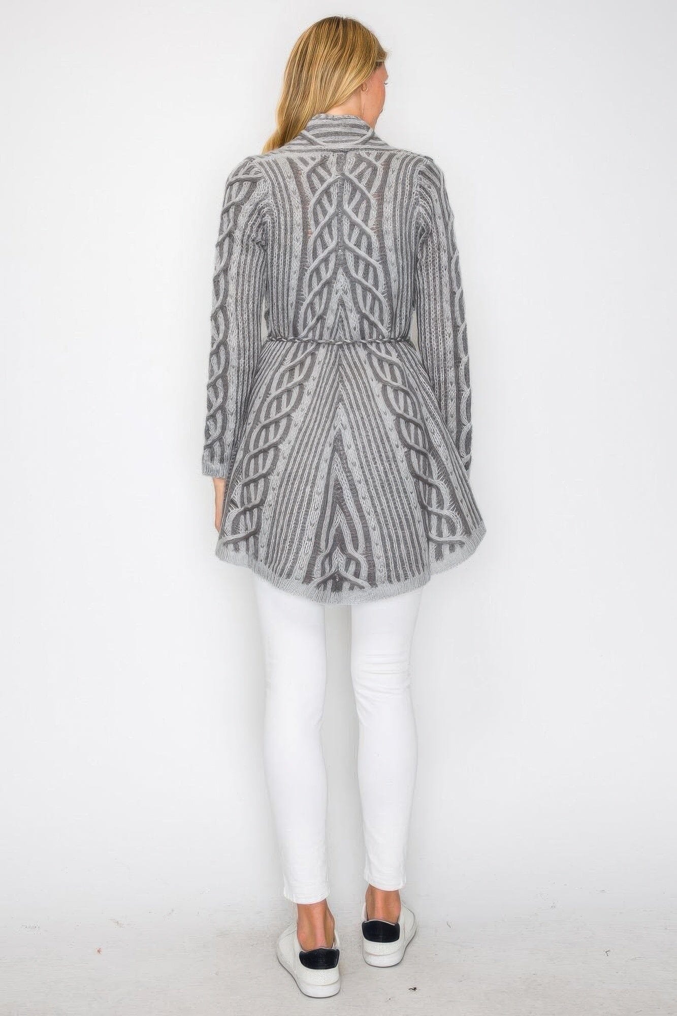 Women Open Wool Cardigan With Belt String & Front Pocket cardigan jehouze 