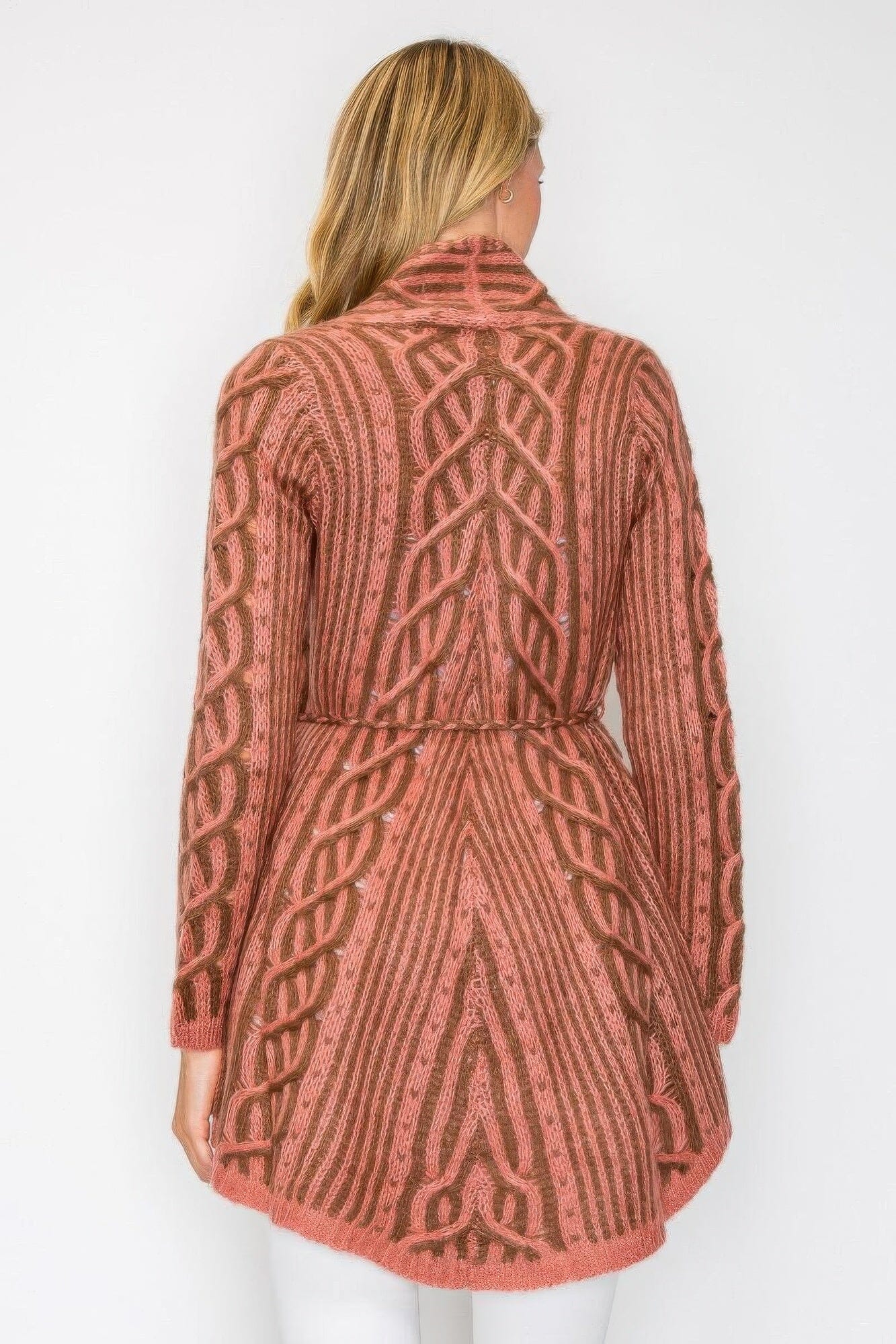 Women Open Wool Cardigan With Belt String & Front Pocket cardigan jehouze 