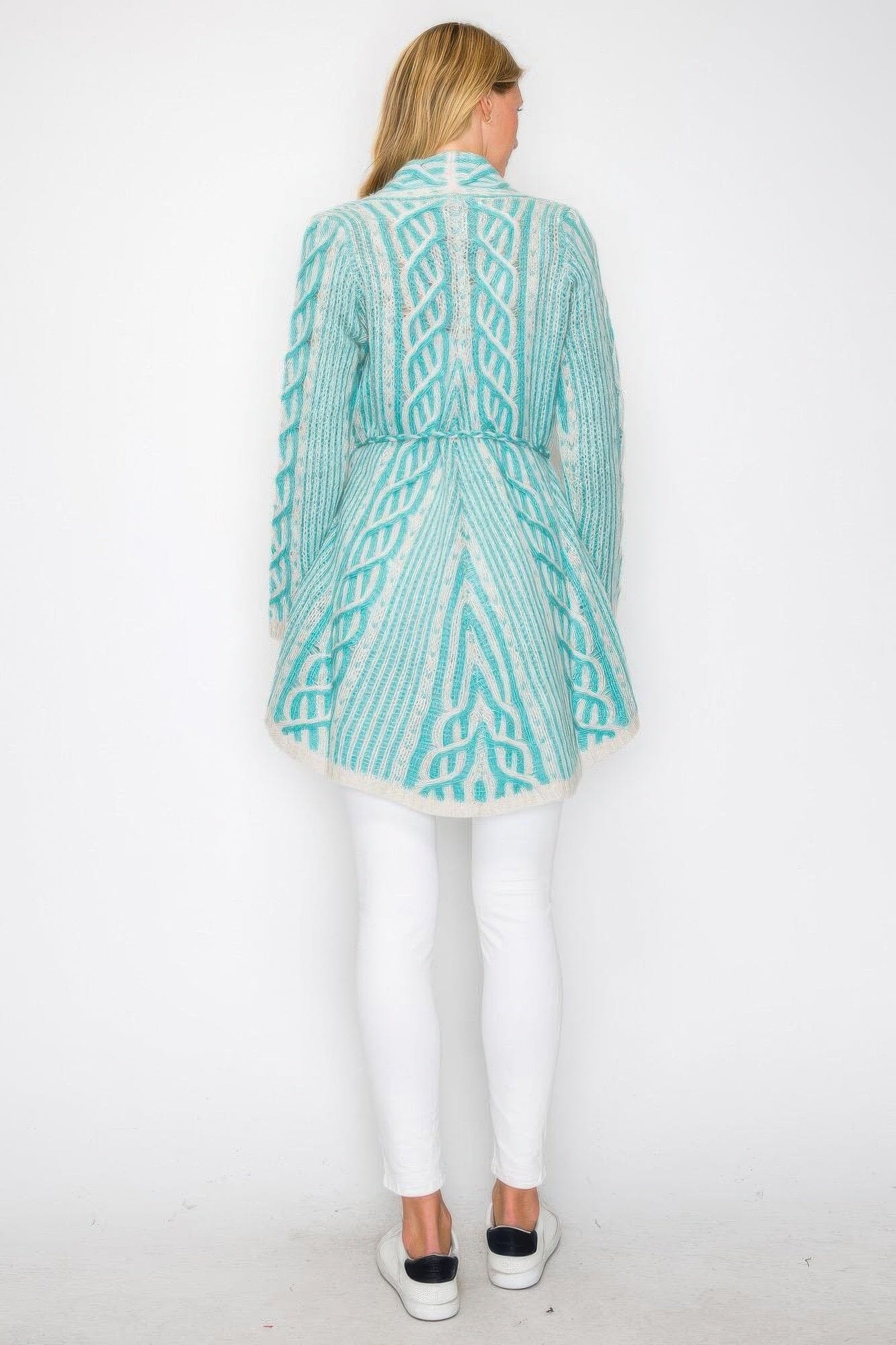 Women Open Wool Cardigan With Belt String & Front Pocket cardigan jehouze 