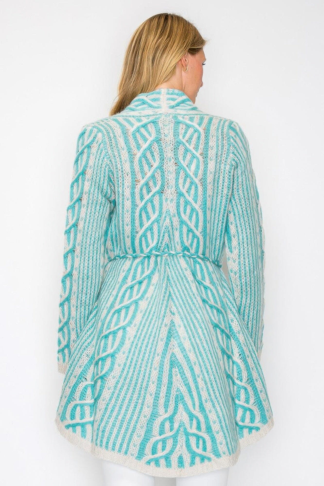 Women Open Wool Cardigan With Belt String & Front Pocket cardigan jehouze 