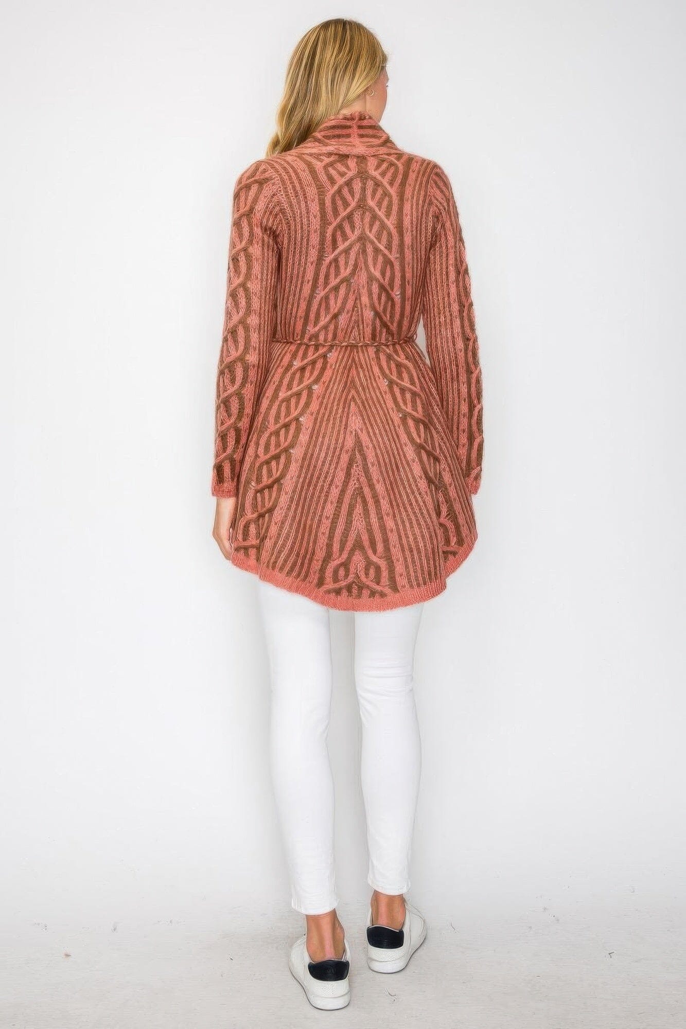 Women Open Wool Cardigan With Belt String & Front Pocket cardigan jehouze 