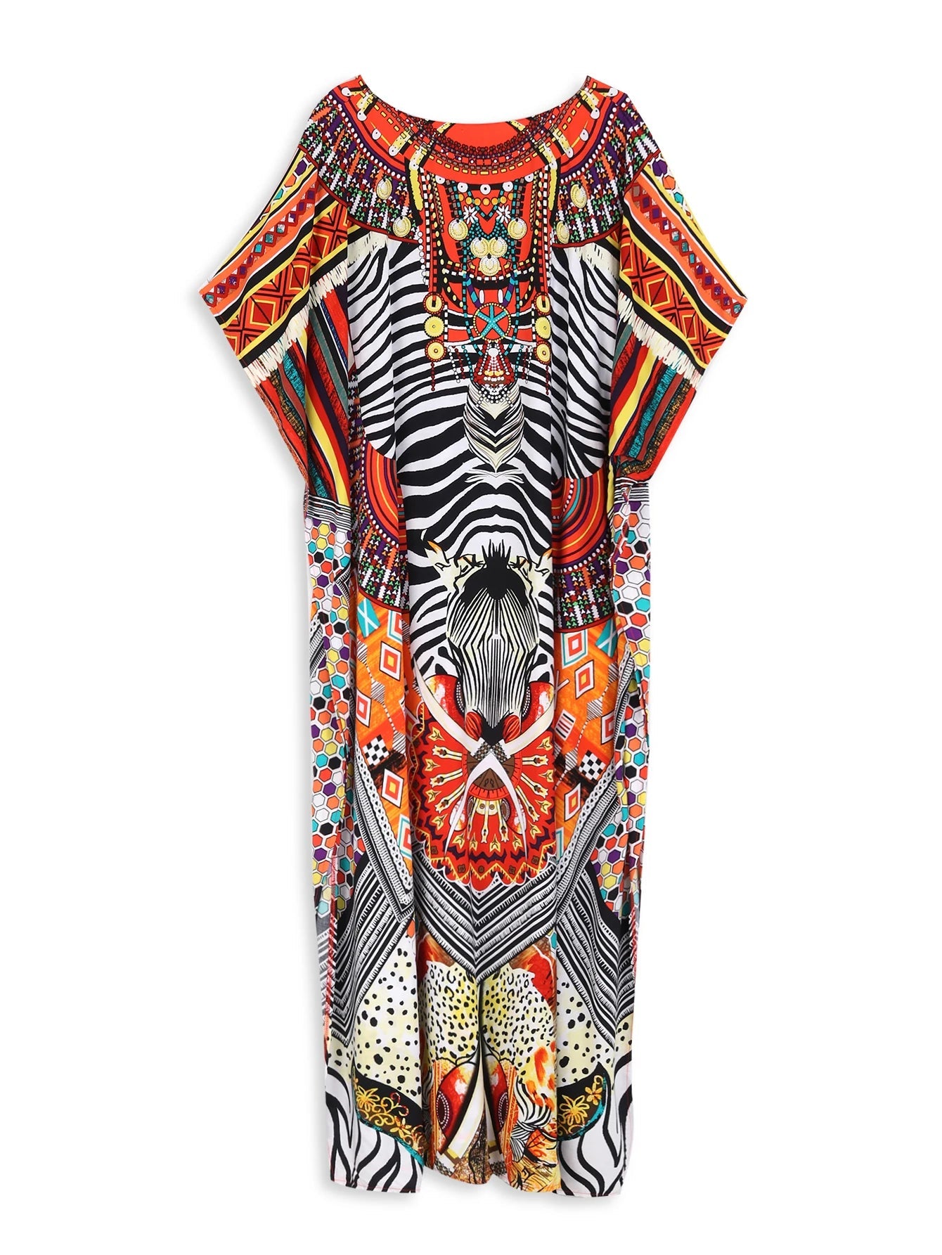 Women Oversize Bohemian Printed Lightweight Batwing Sleeve Cover Up Swimwear Dresses jehouze 