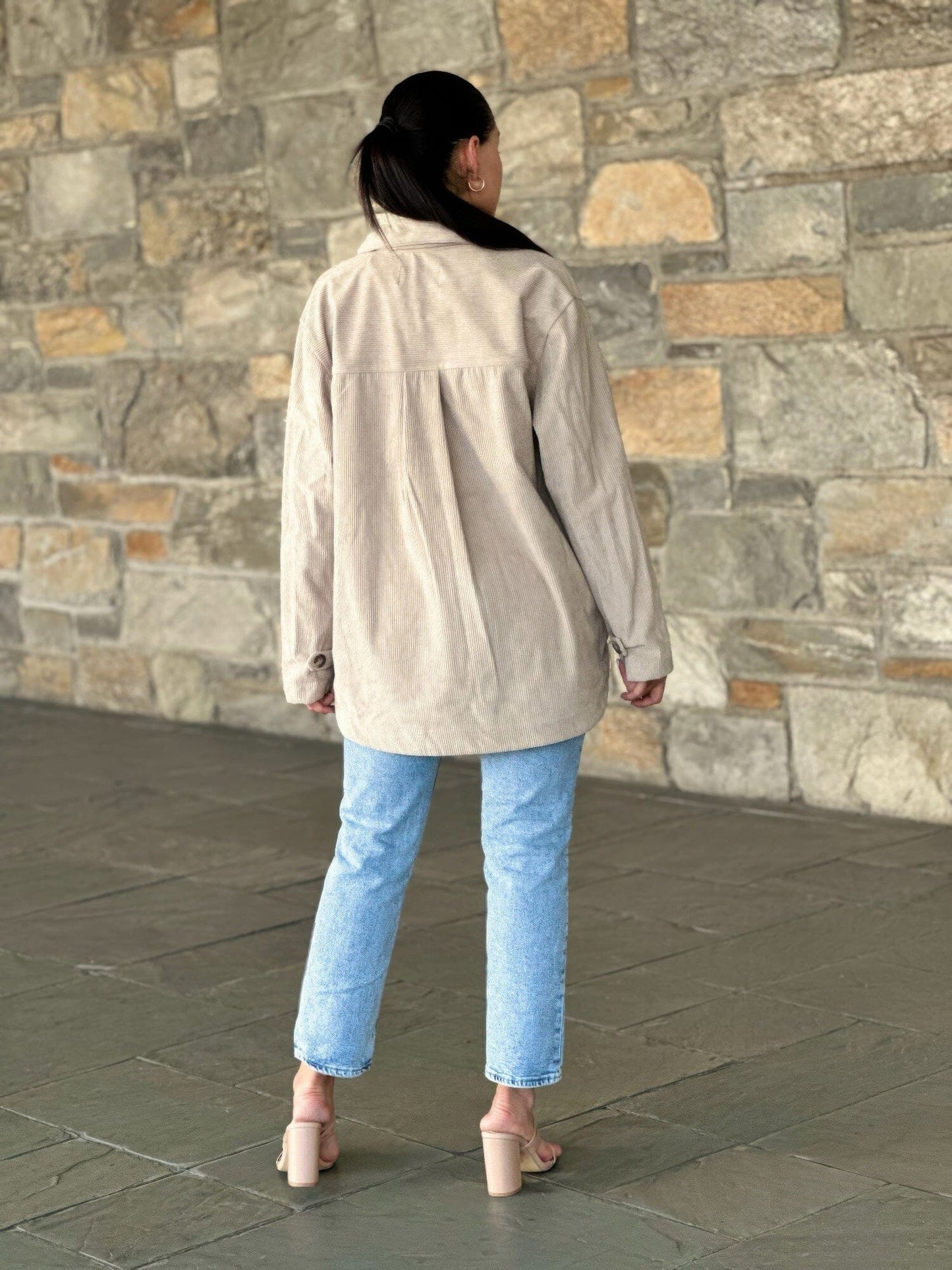 Women Oversized Corduroy Shacket Button Down Outerwear jehouze 