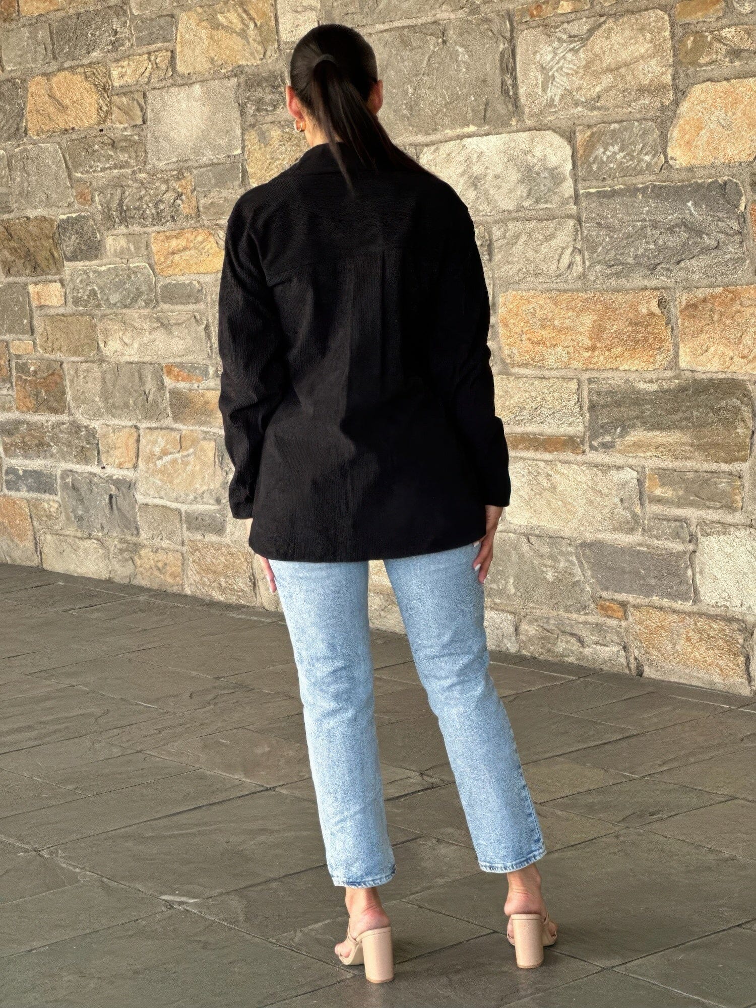 Women Oversized Corduroy Shacket Button Down Outerwear jehouze 