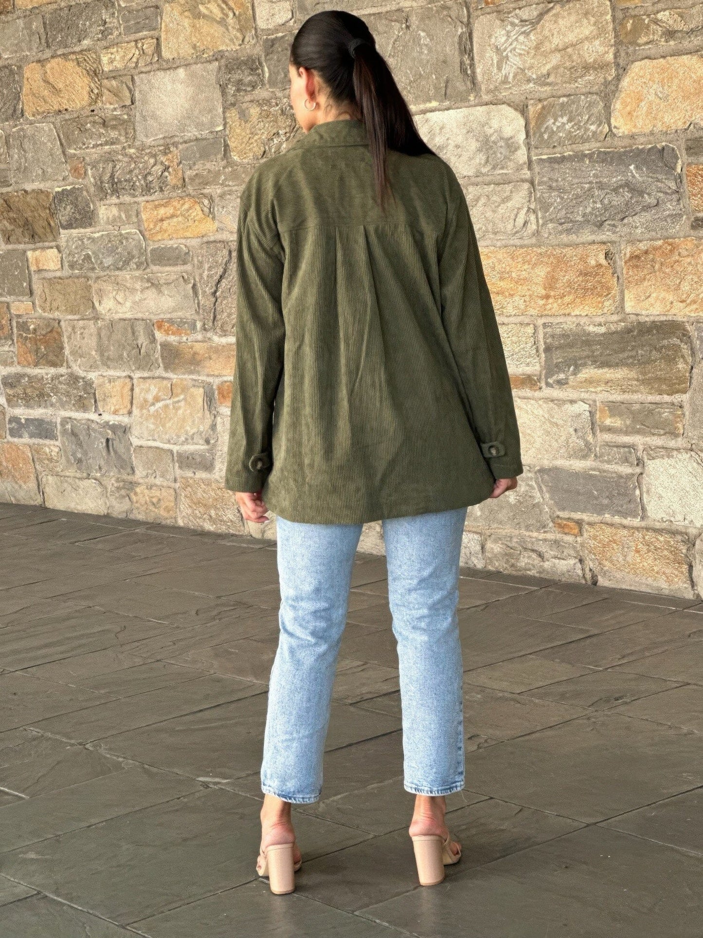 Women Oversized Corduroy Shacket Button Down Outerwear jehouze 