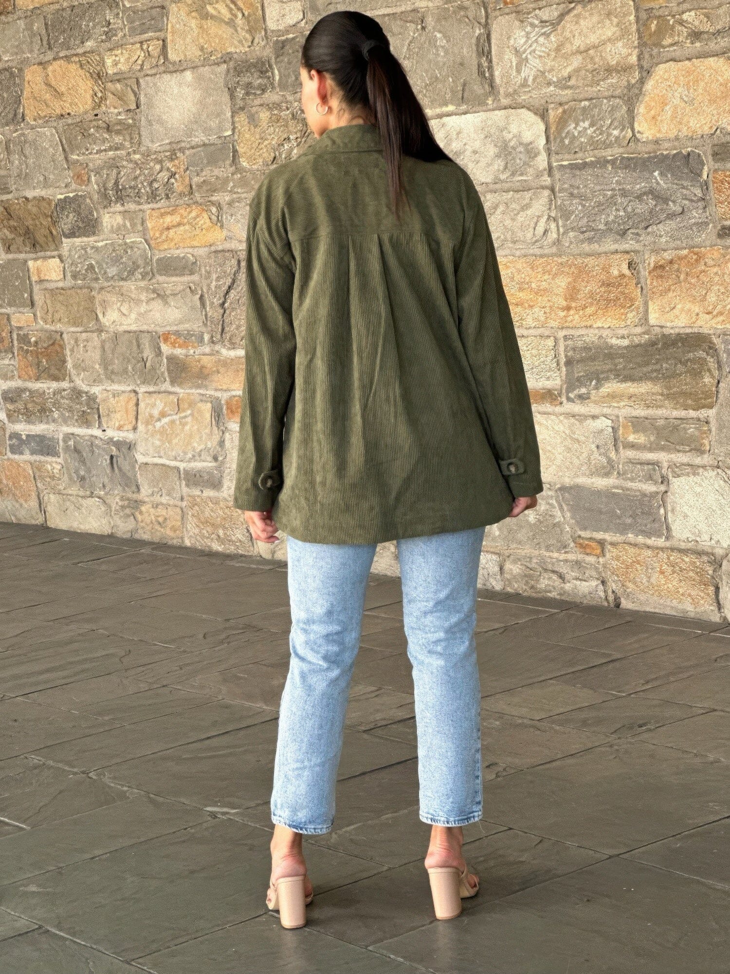 Women Oversized Corduroy Shacket Button Down Outerwear jehouze 