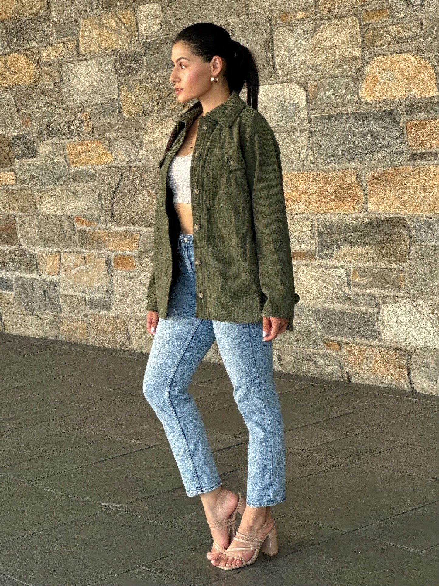 Women Oversized Corduroy Shacket Button Down Outerwear jehouze 