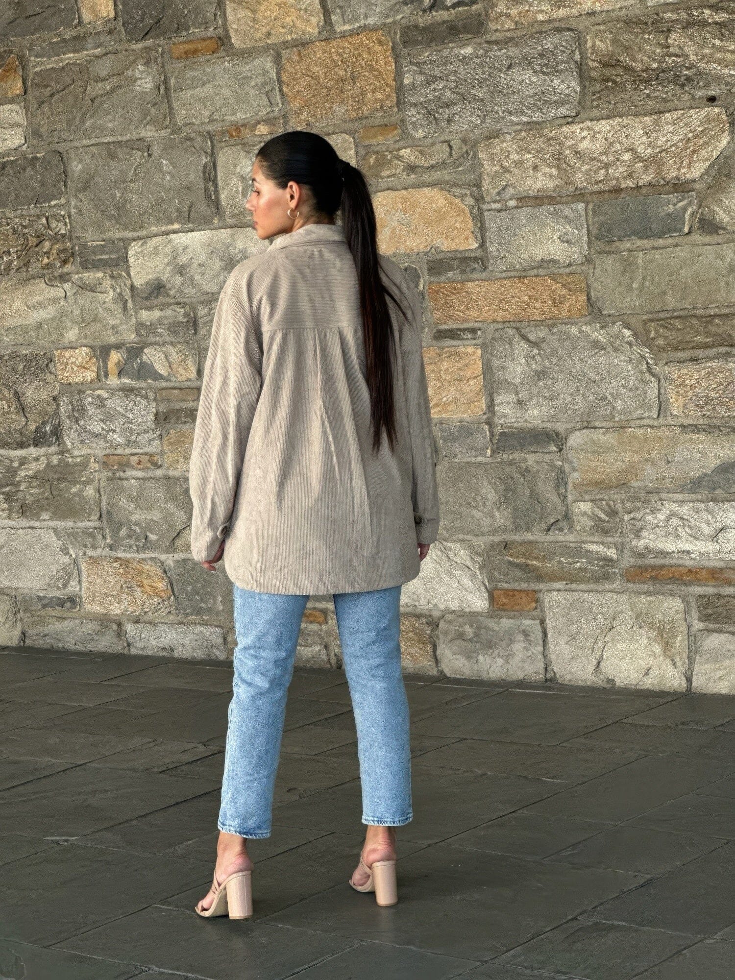 Women Oversized Corduroy Shacket Button Down Outerwear jehouze 