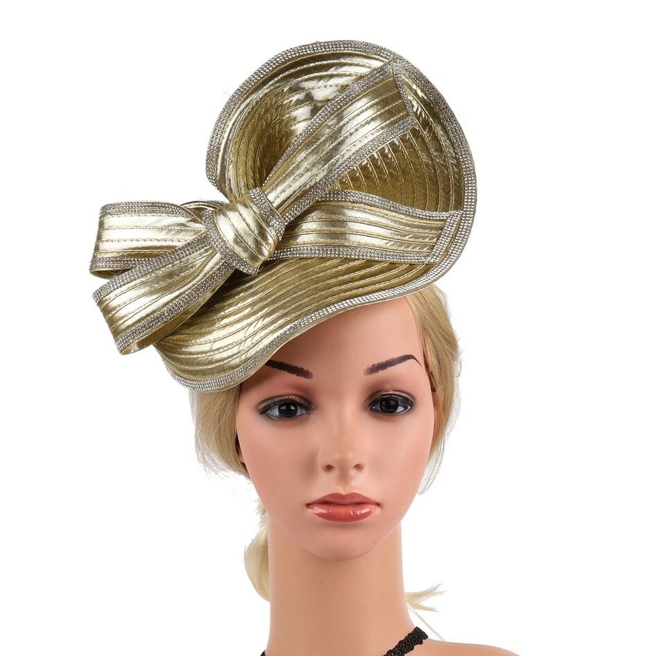 Women Party Wedding Rhinestones Bowknot Fascinator Hat Hat jehouze Gold 